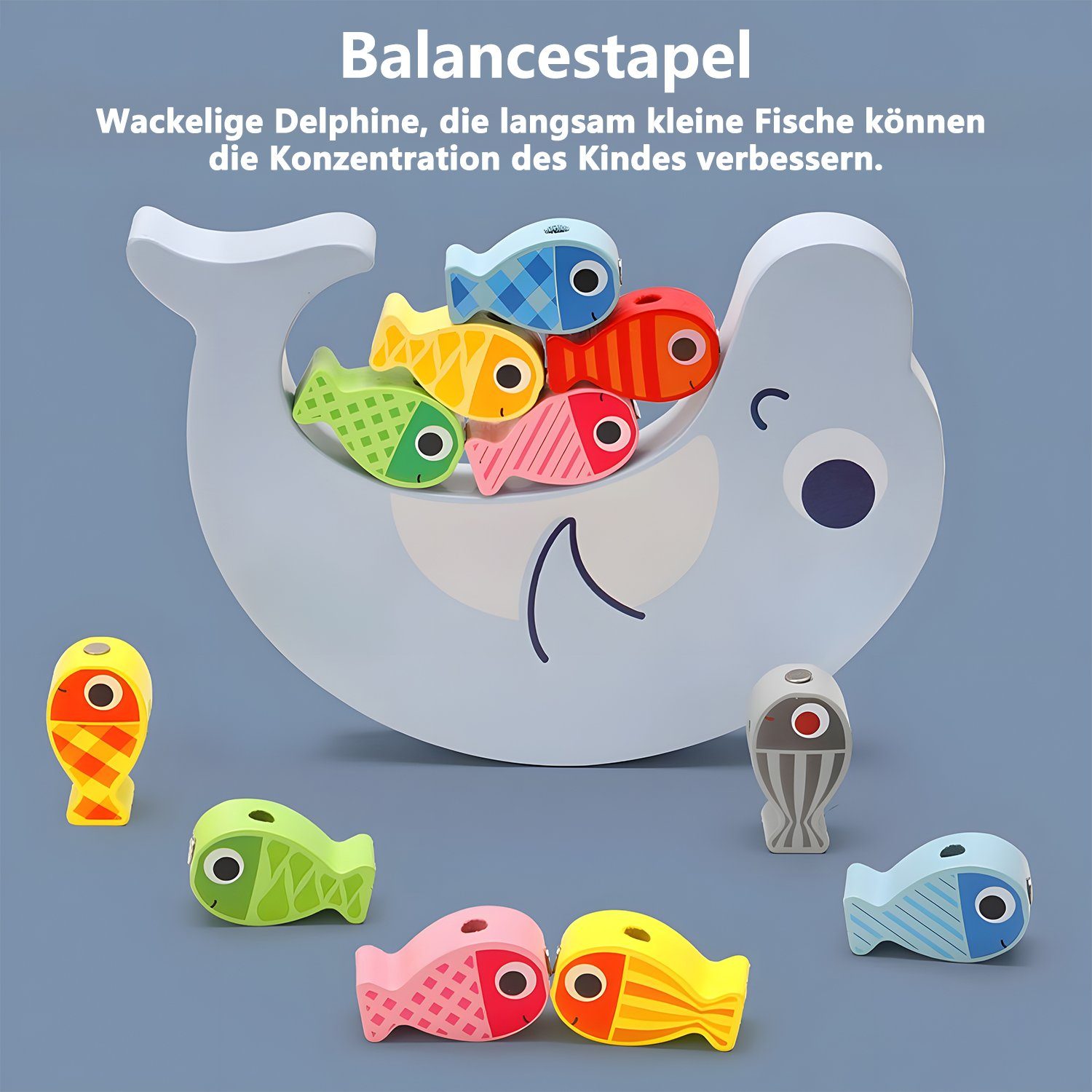 Wenta Lernspielzeug Magnetische Angelspiel Holz Fischspielzeug Stapelspiel Fädelspielzeug (3-in-1 Montessori Motorik Spielzeug), Lernspielzeug Geschenk für Kinder Mädchen Jungen ab 3 Jahre