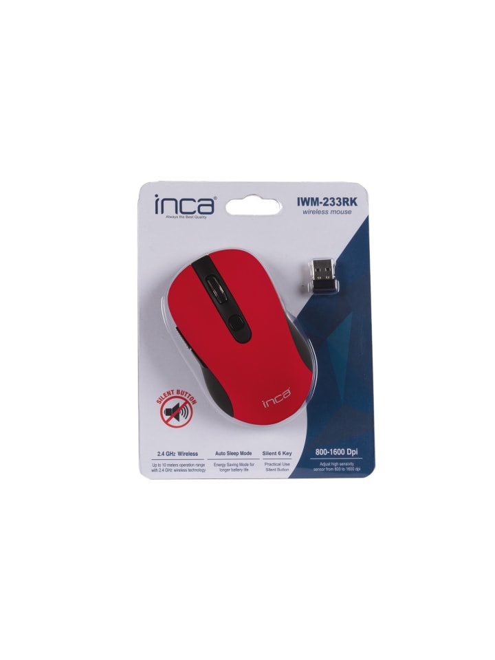 Inca INCA Maus IWM-233RG 1600 DPI,Wirless,6 Tasten 2,4GHz Ergonomisches in Rot günstig kaufen onesize