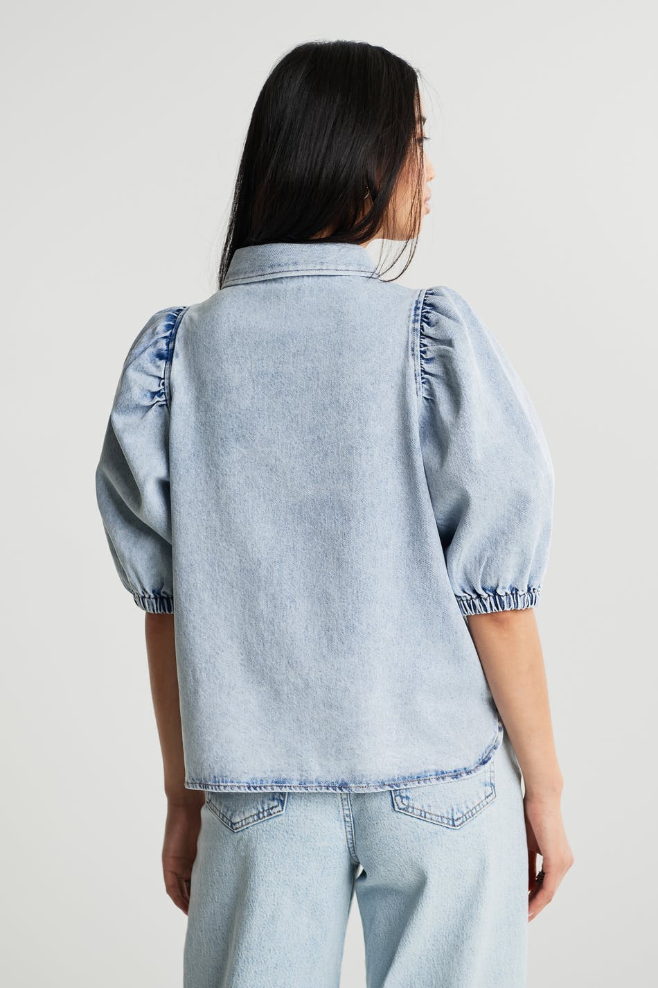 Puff ss denim blouse