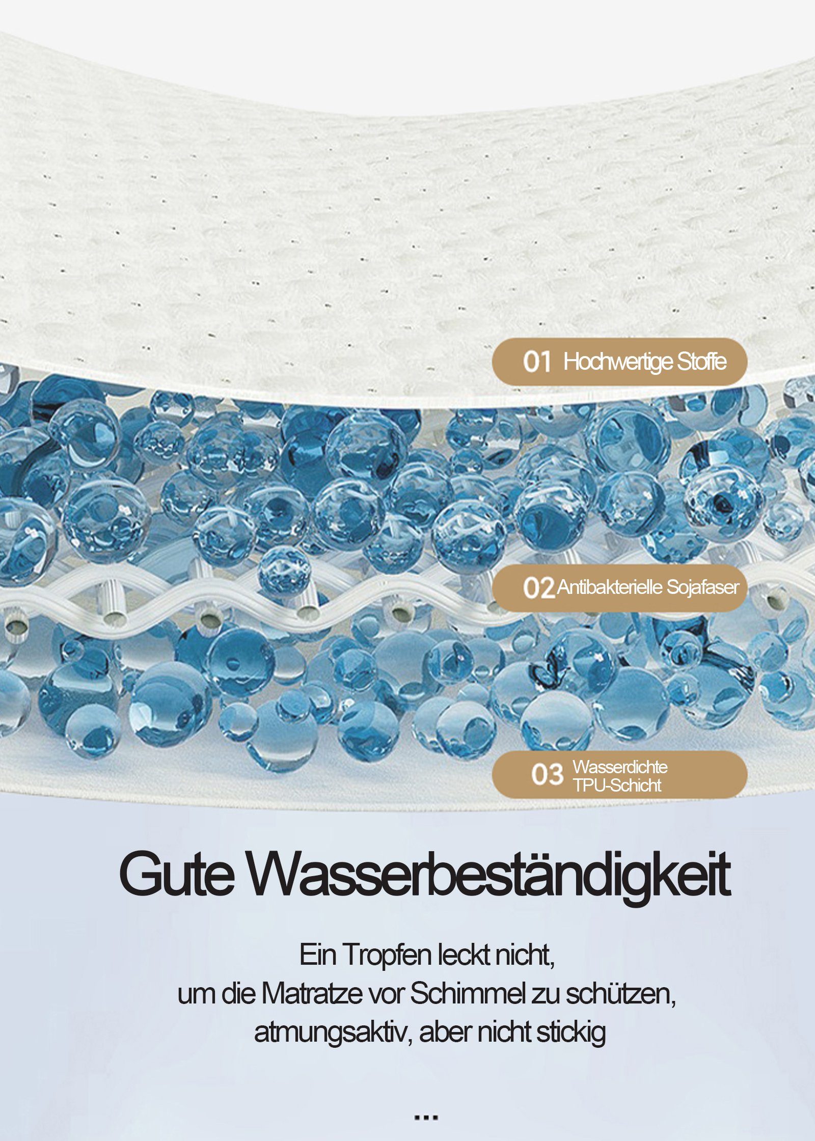 Matratzenschoner Matratzenauflage Wasserdicht und Atmungsaktiv 180*200cm KUGI, Kein knisternder Anti-Milben-/wasserdichter Matratzenschoner