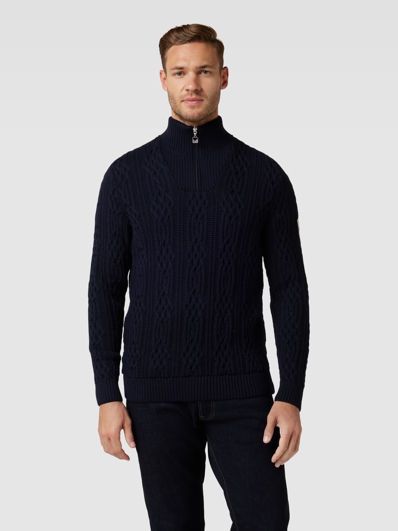 Strickpullover mit Zopfmuster Modell 'HOVEN' in marineblau