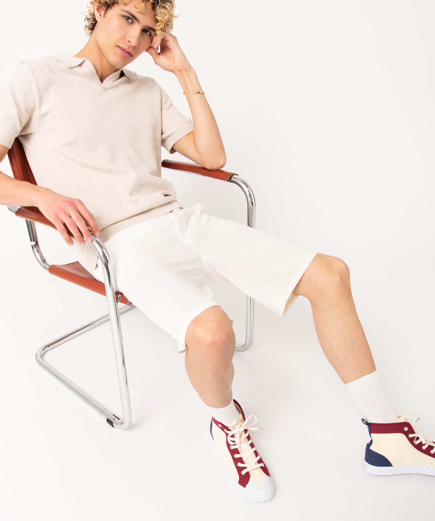 Bermuda homme coupe chino en lin mélangé ecru | GEMO