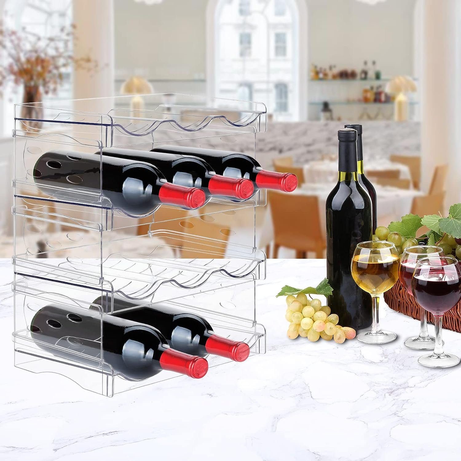 Hikeren Flaschenregal Weinregal,Stapelbar Weinflaschenhalter,bis zu 12 Flaschen,4 Etagen, 2 Schichten/4 Schichten optional, abnehmbar