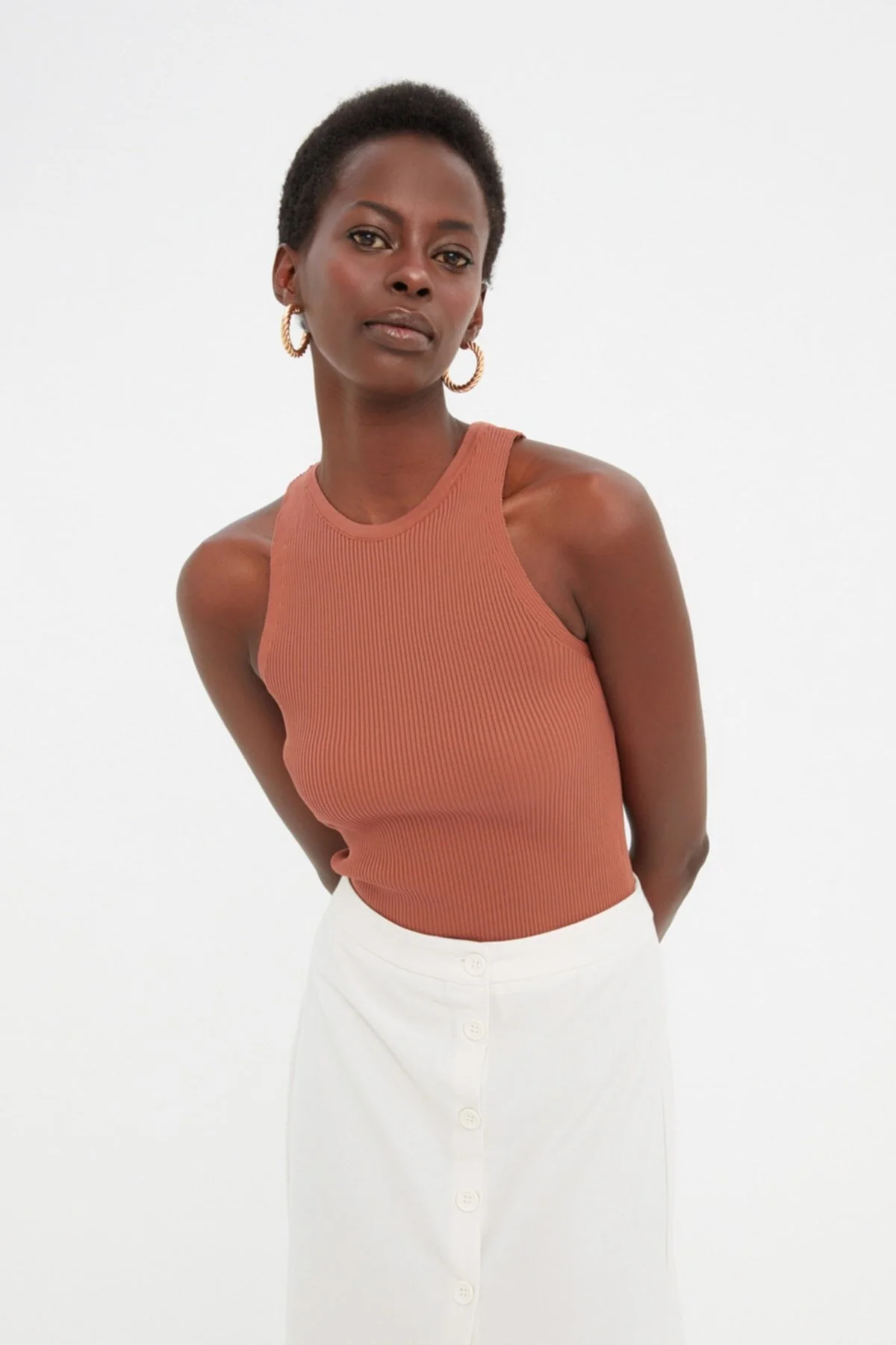 Trendyol Collection  Braune Cord-Strickbluse