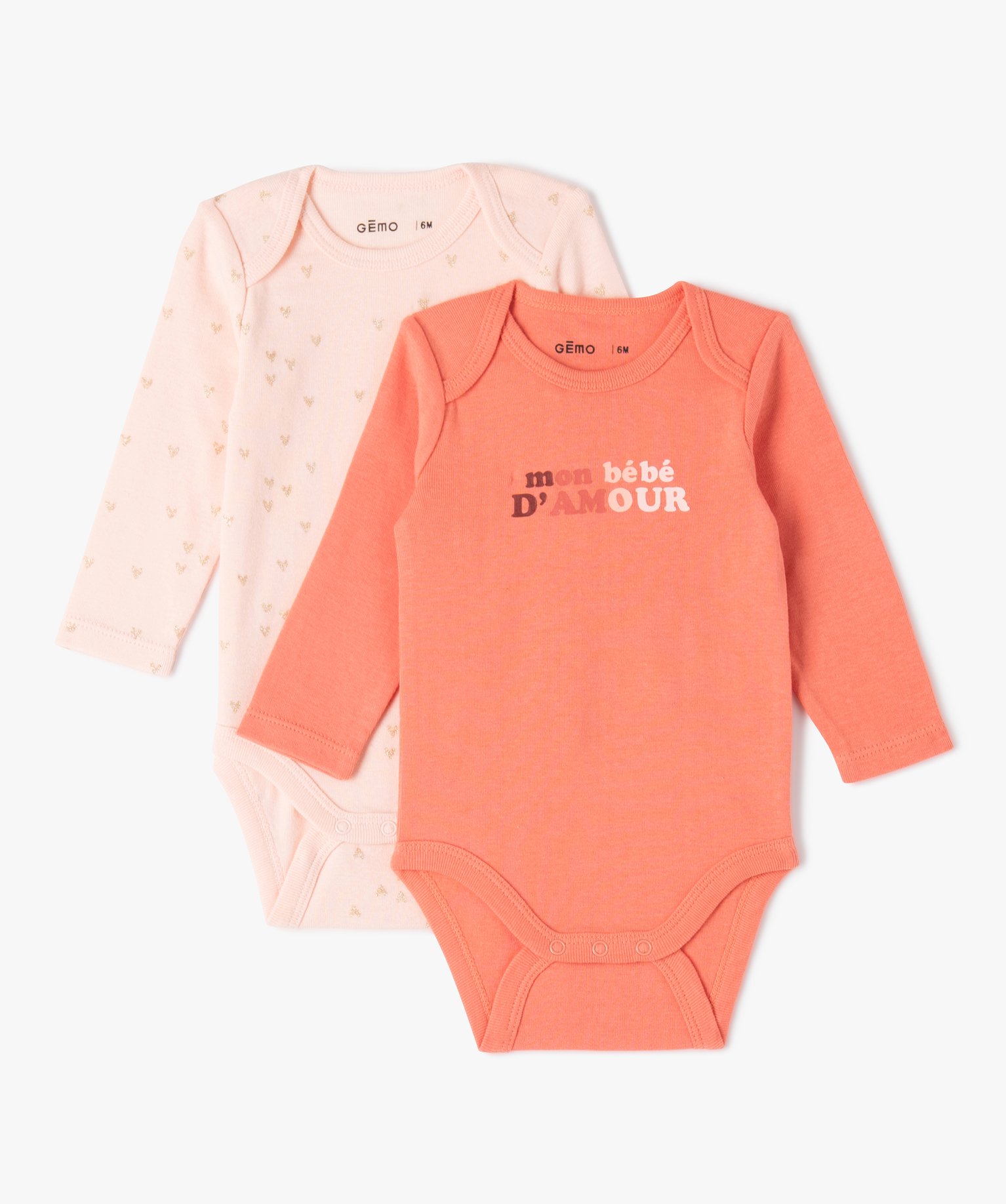 Body bébé à manches longues et motifs (lot de 2) rose | GEMO