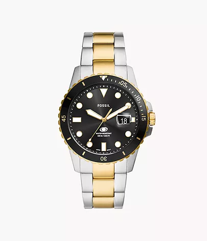 Fossil Uhr Fossil Blue Dive 3-Zeiger-Werk Datum Edelstahl Bicolor