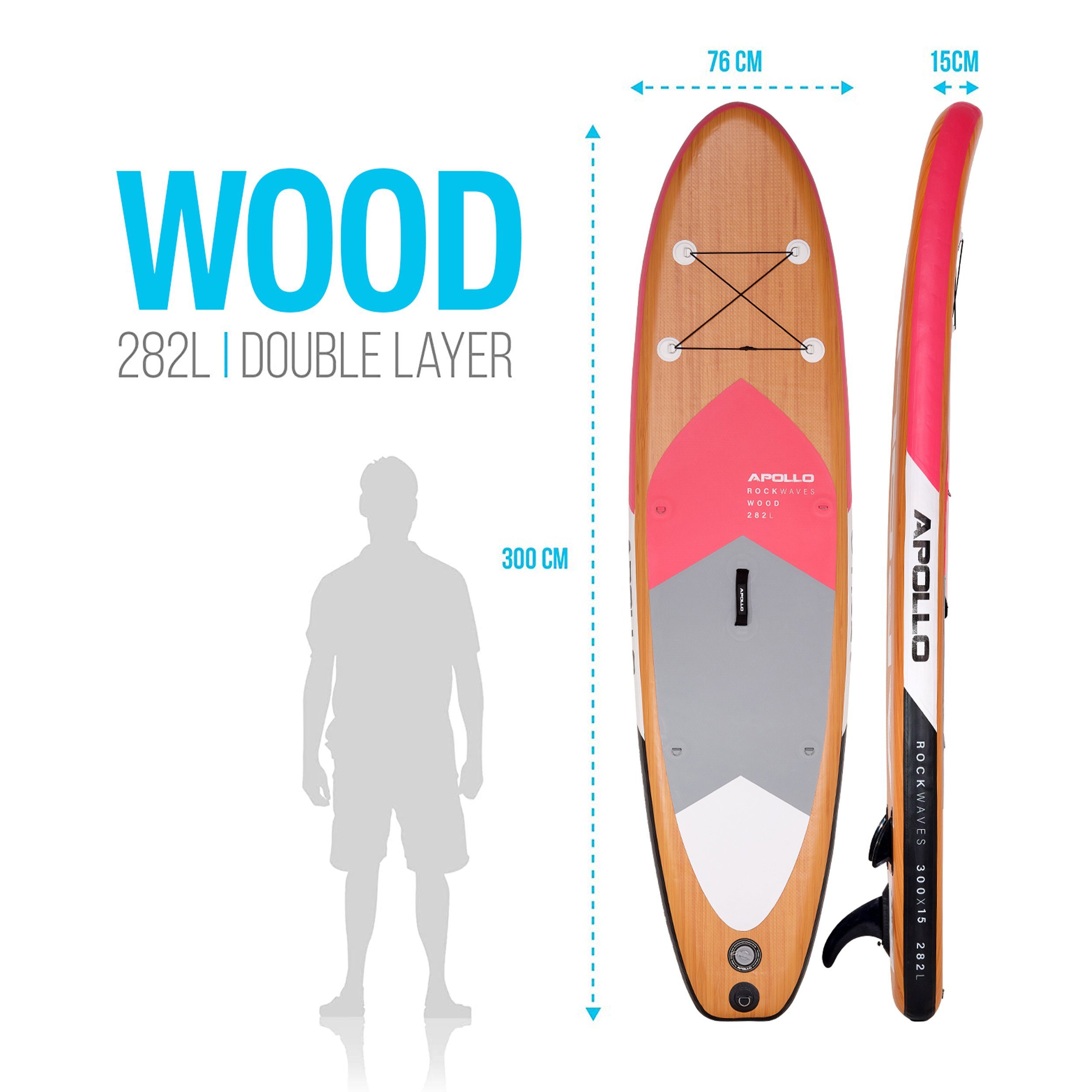 Apollo Inflatable SUP-Board Aufblasbares Stand Up Paddle Board SUP - Wood, aufblasbar