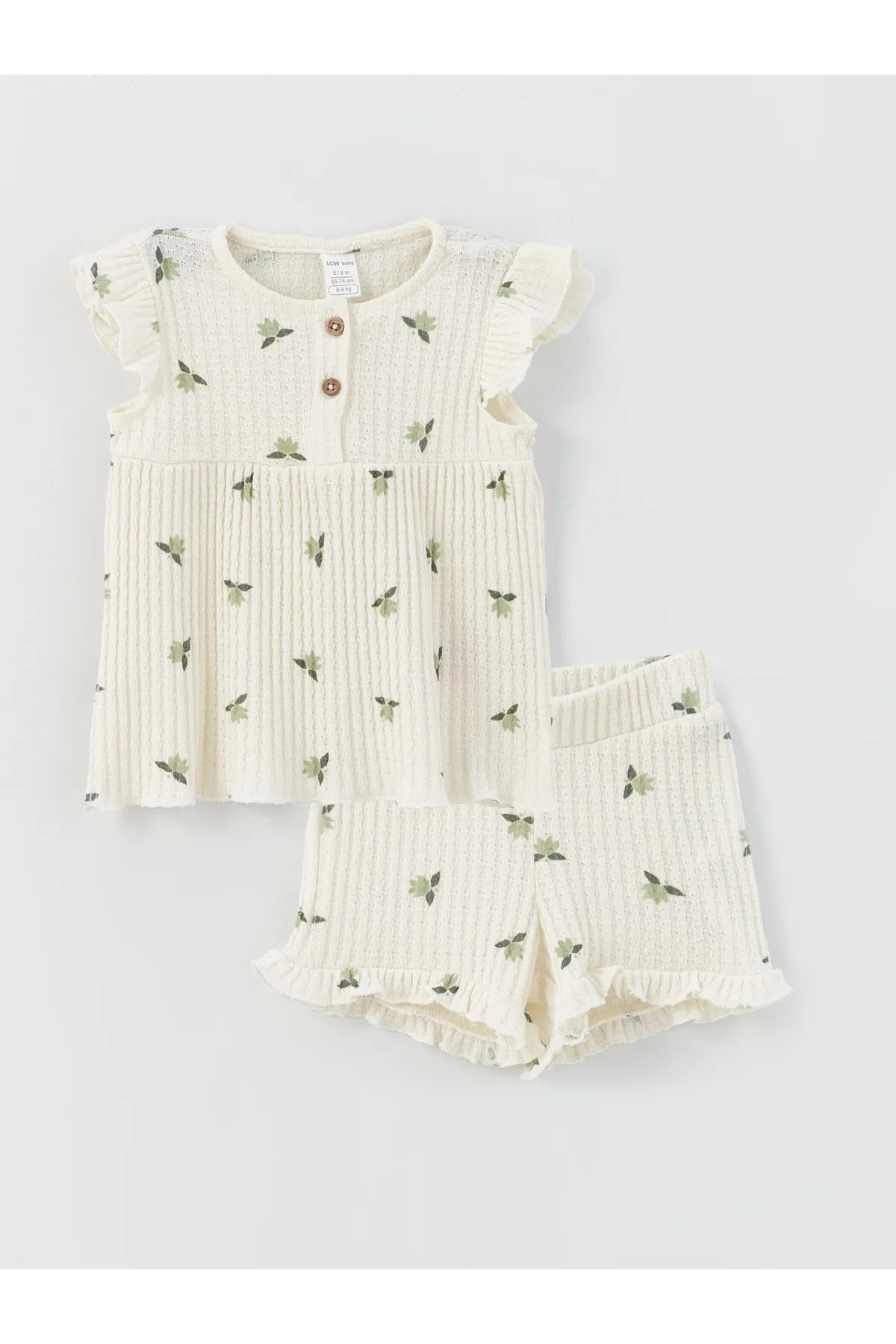 LC Waikiki  2er-Set aus gemustertem T-Shirt und Shorts mit Rundhalsausschnitt für Baby-Mädchen