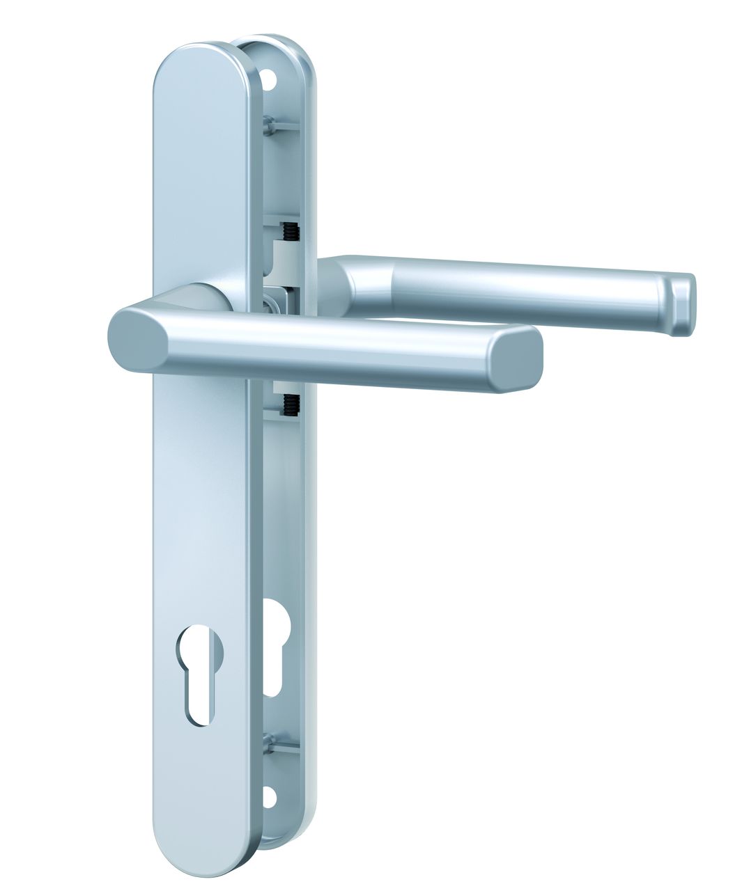 Basi Schmalrahmen-Drücker-Garnitur - rund - Alu Edelstahlfarben - Lochung: PZ - 92/8 mm