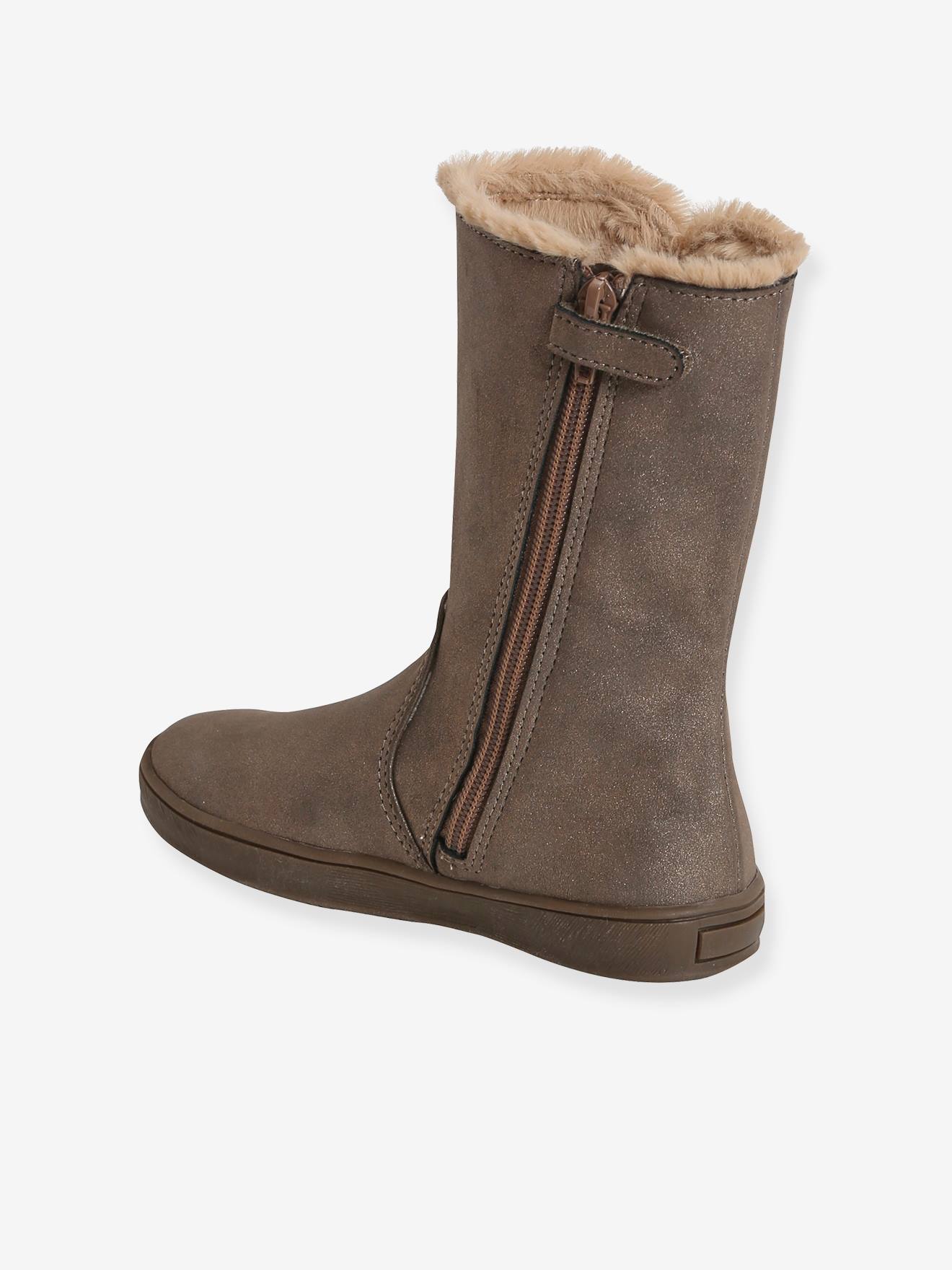 Vertbaudet Gefütterte Mädchen Boots mit Reißverschluss - taupe glanzeffekt