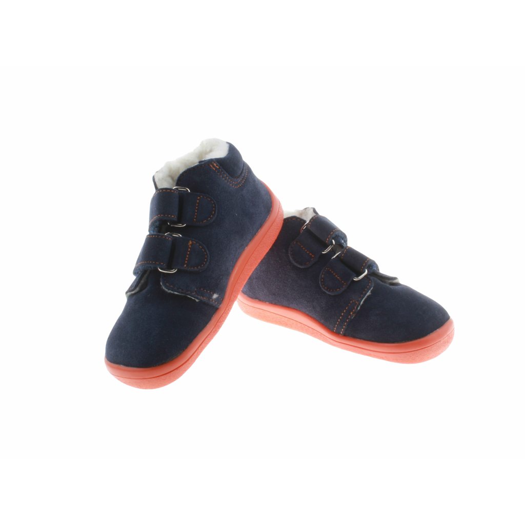 Beda Blue Mandarine mit Membran und Hinterkappe (BF 0001/W/MK/OP Fell) dunkelblaue Winterbarfußschuhe