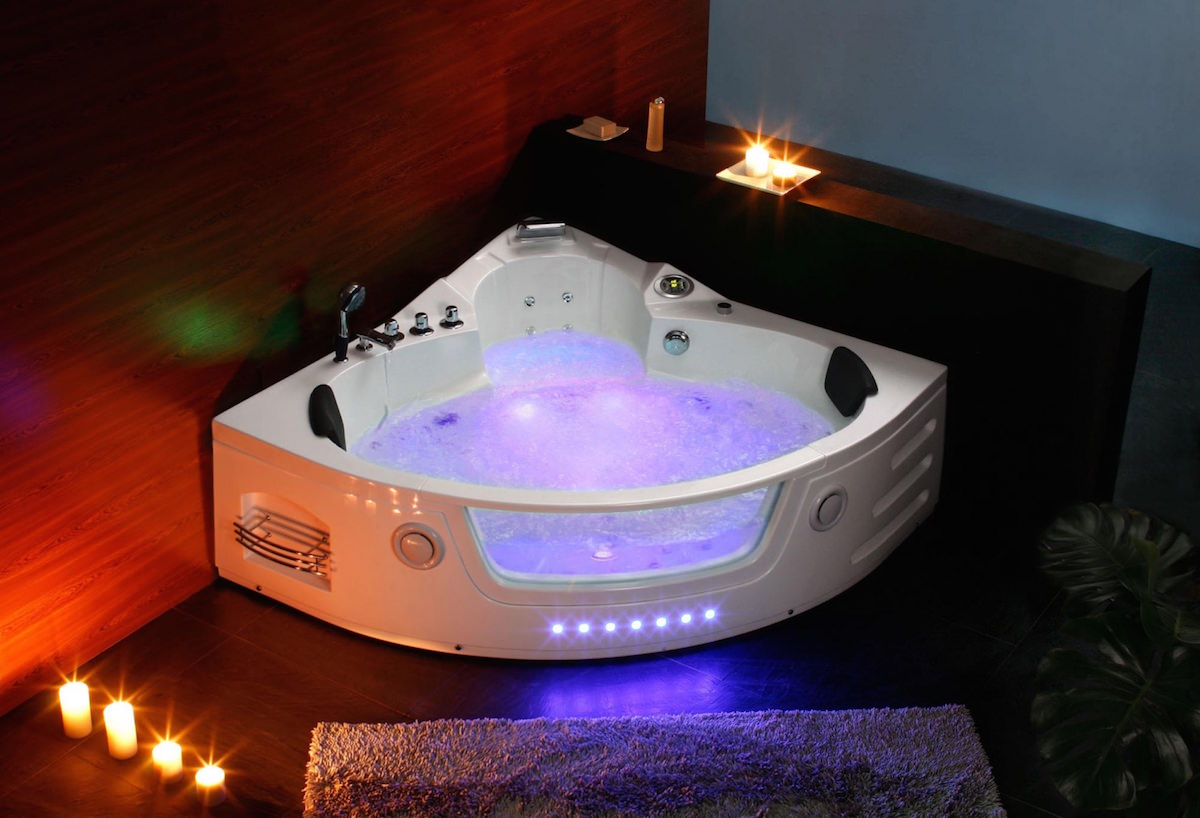 PureHaven Whirlpool 172x172 cm Wasserfall Heizung Lichttherapie Soundsystem Reinigungsprogramm Bluetooth-Soundsystem