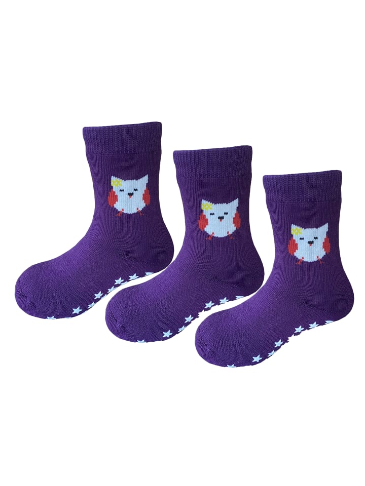 Yalion 3er-Set: Antirutschsocken Vollplüsch Eule in Lila  günstig kaufen