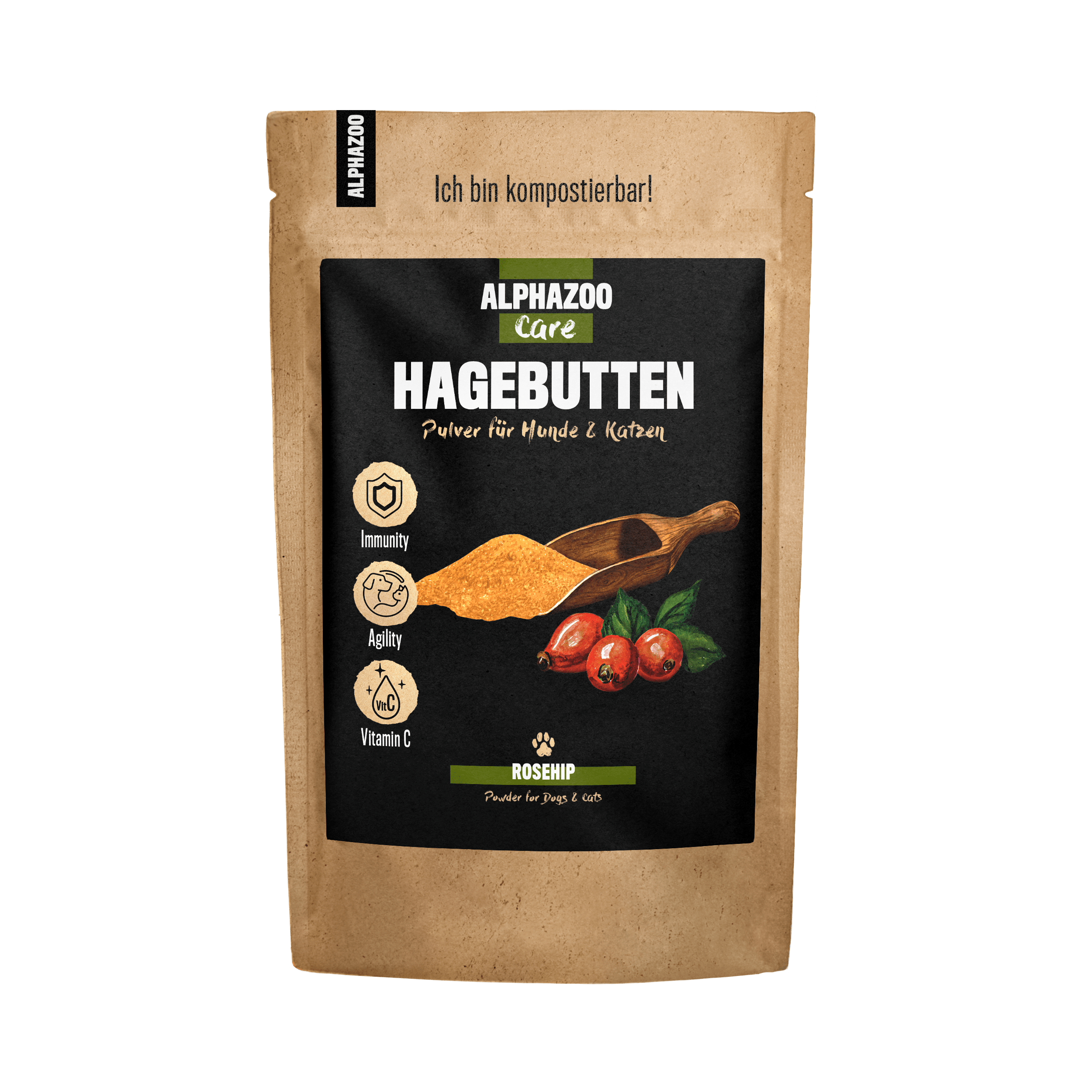 ALPHAZOO Ergänzungsfutter & Aufzucht ALPHAZOO Hagebutten-Pulver für Hunde und Katzen 250 g