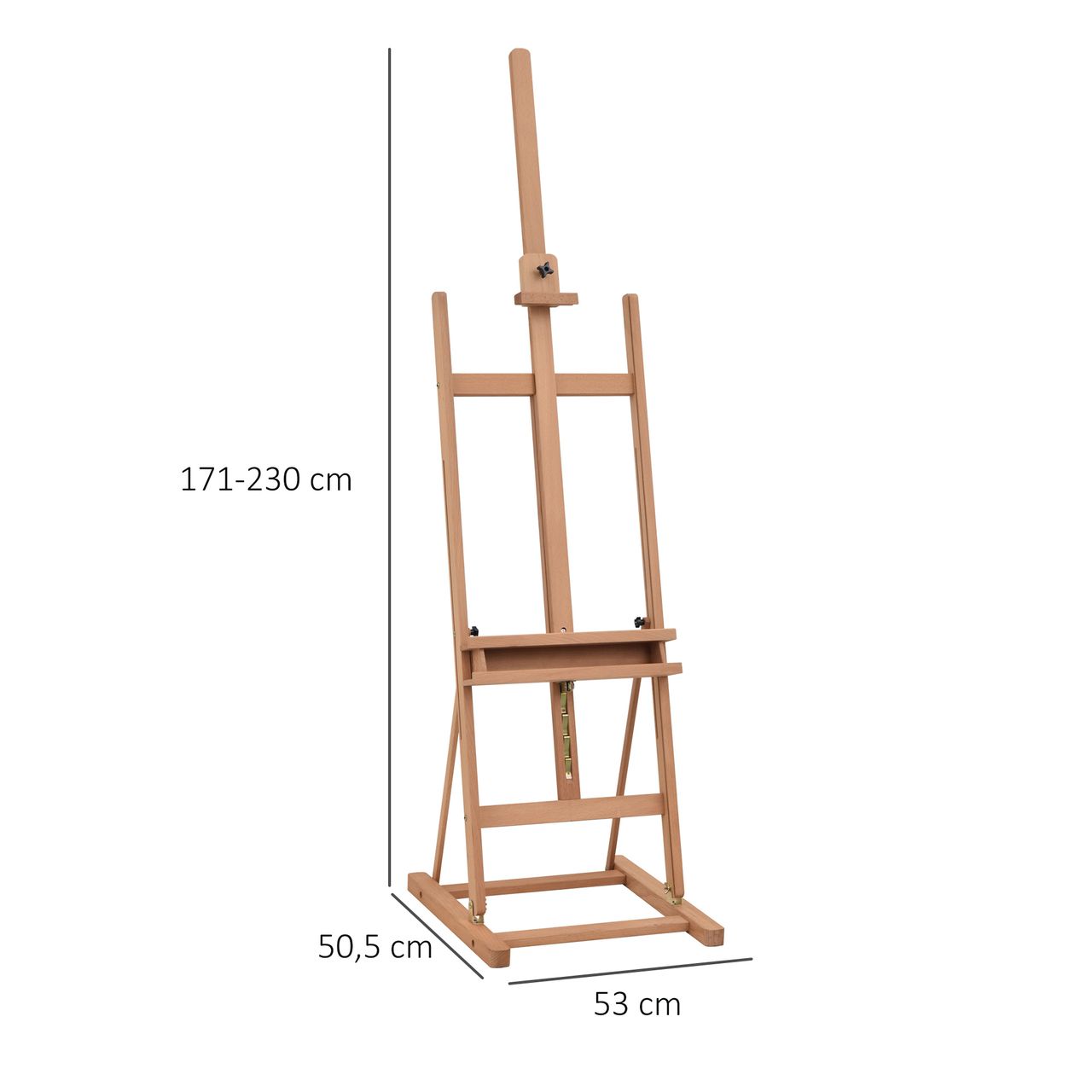Vinsetto Staffelei Keilrahmen Atelierstaffelei Höhen- und Winkelverstellbar mit Ablagefach Buchenholz Natur 53 x 50,5 x 171-230 cm