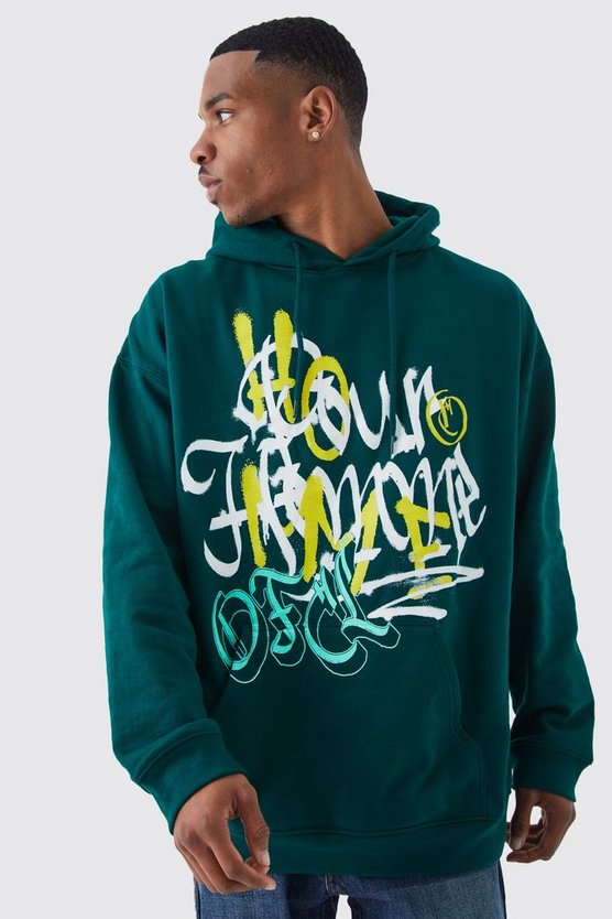Oversize Hoodie mit Homme Grafitti-Print
