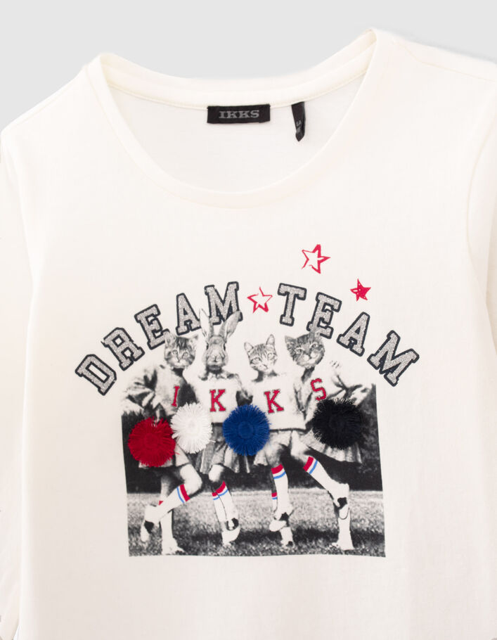 T-shirt blanc cassé visuel pom-pom girls 3D fille