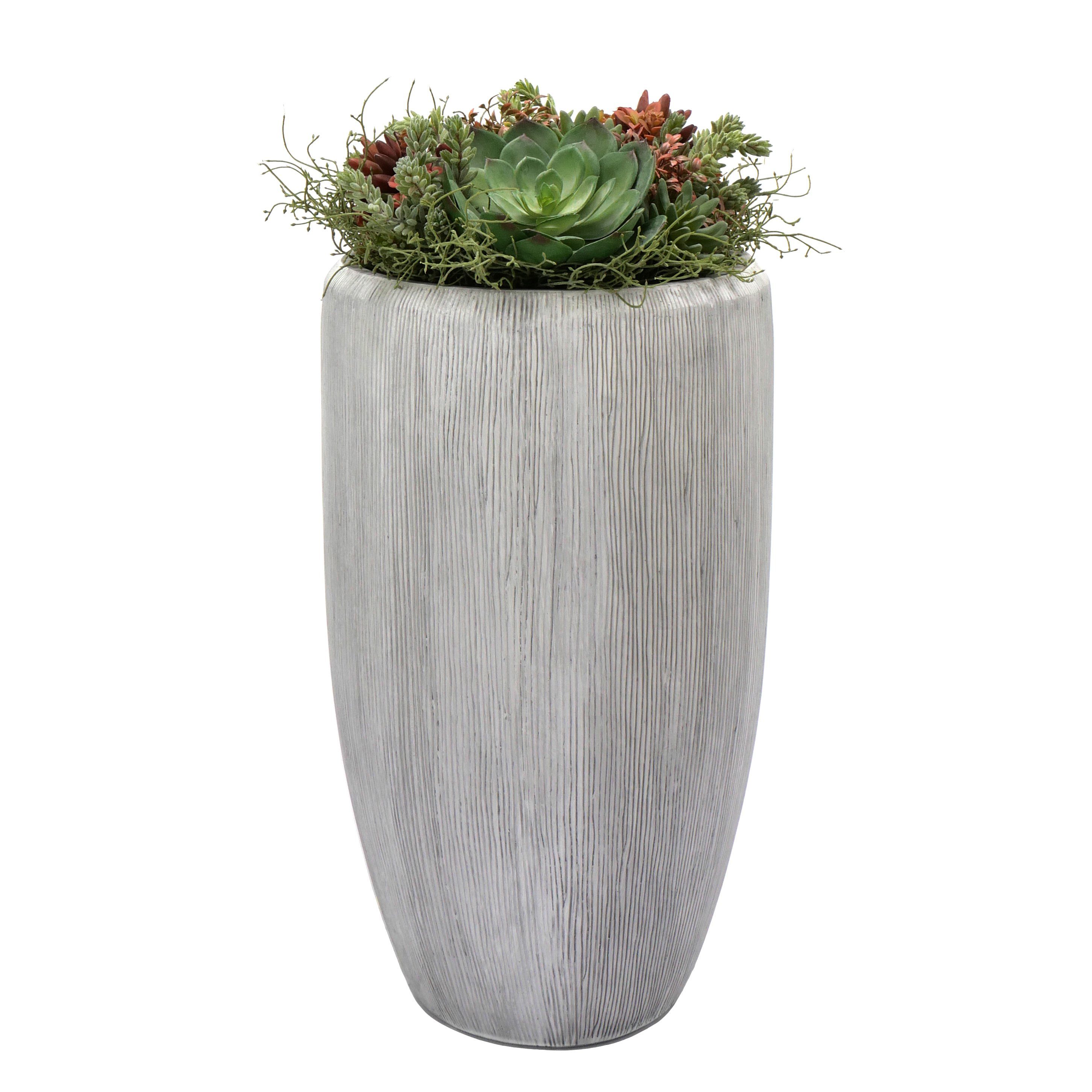 Flingora Bodenvase Norma, mit Einsatz - Fiberglas - Indoor & Outdoor - Grauweiß - Höhe 62 cm