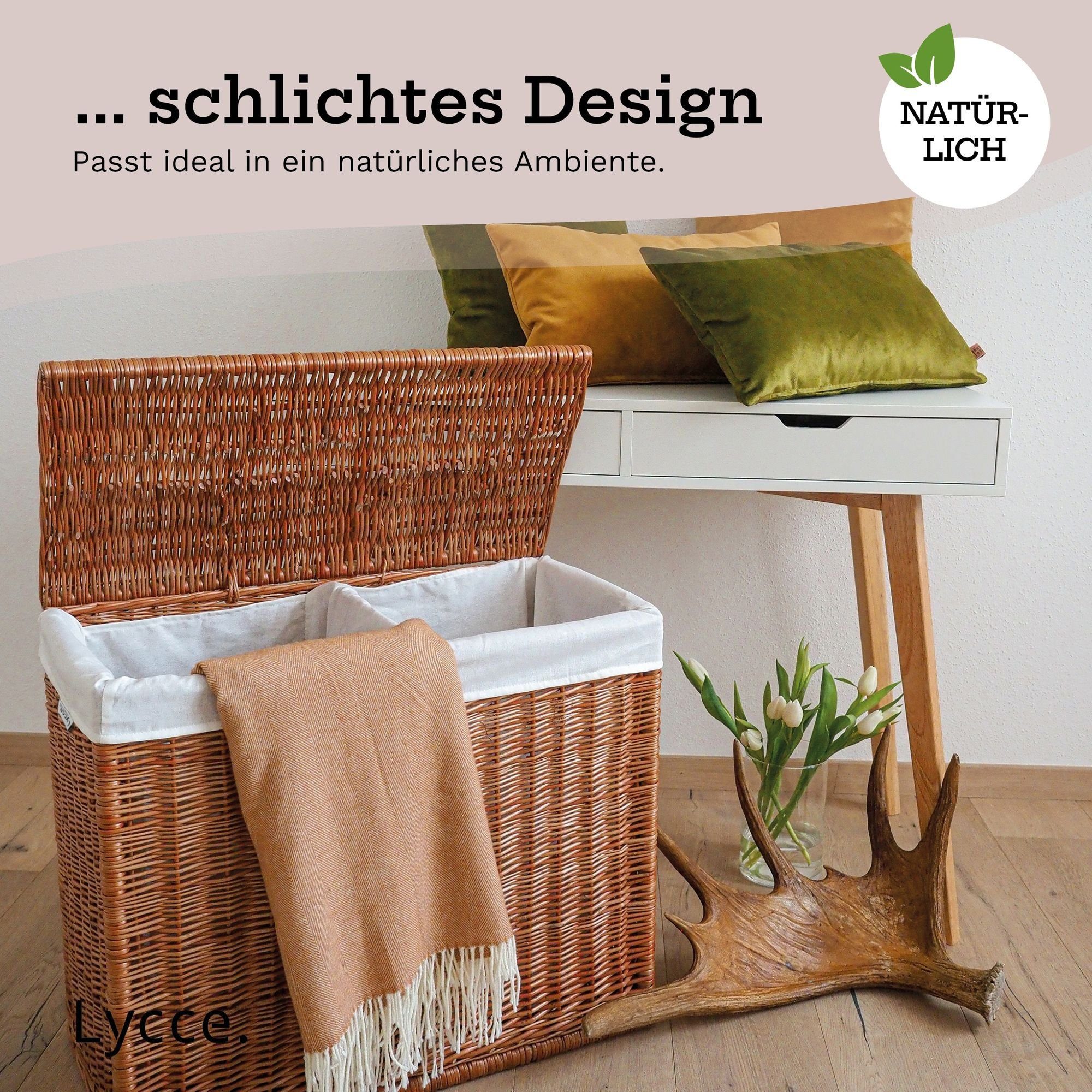 animal-design Wäschekorb, Wäschekorb 2 Fächer 120 l Wäschesortierer Weide natur 67 x 33 x 56 cm