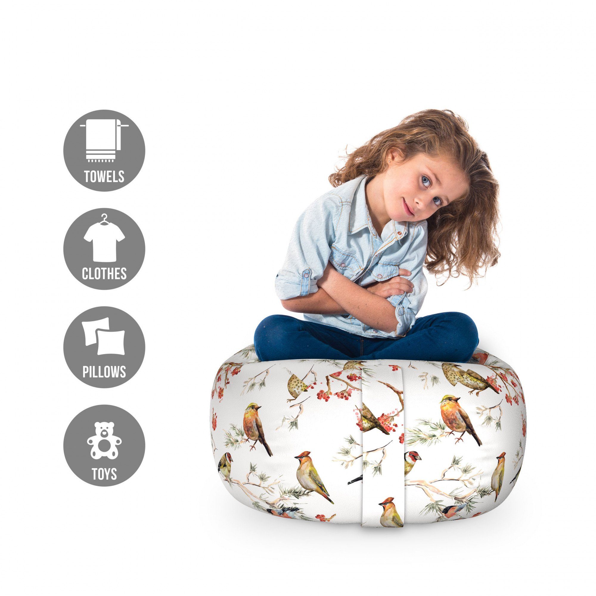 Abakuhaus Spielzeugtruhe Gefüllter Tier Organizer Waschbare Tasche für Kinder, Tier Bunte Waldvögel