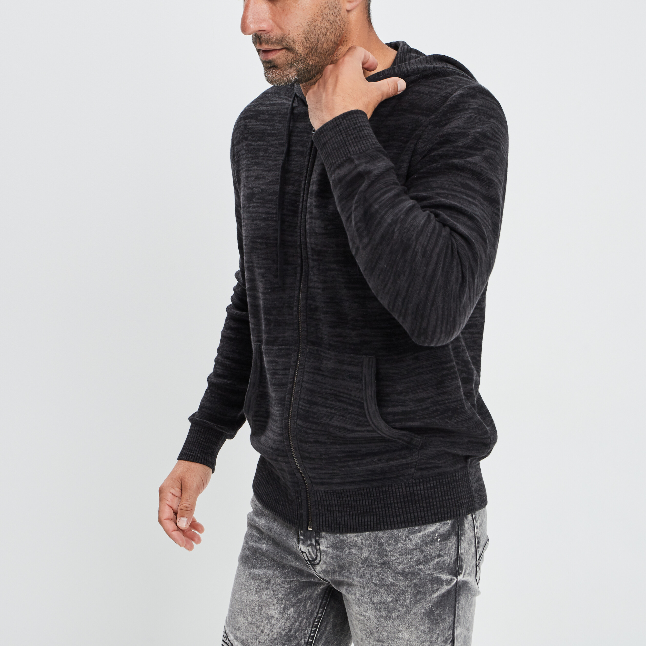 Sweat zippé à capuche gris foncé homme | La Halle