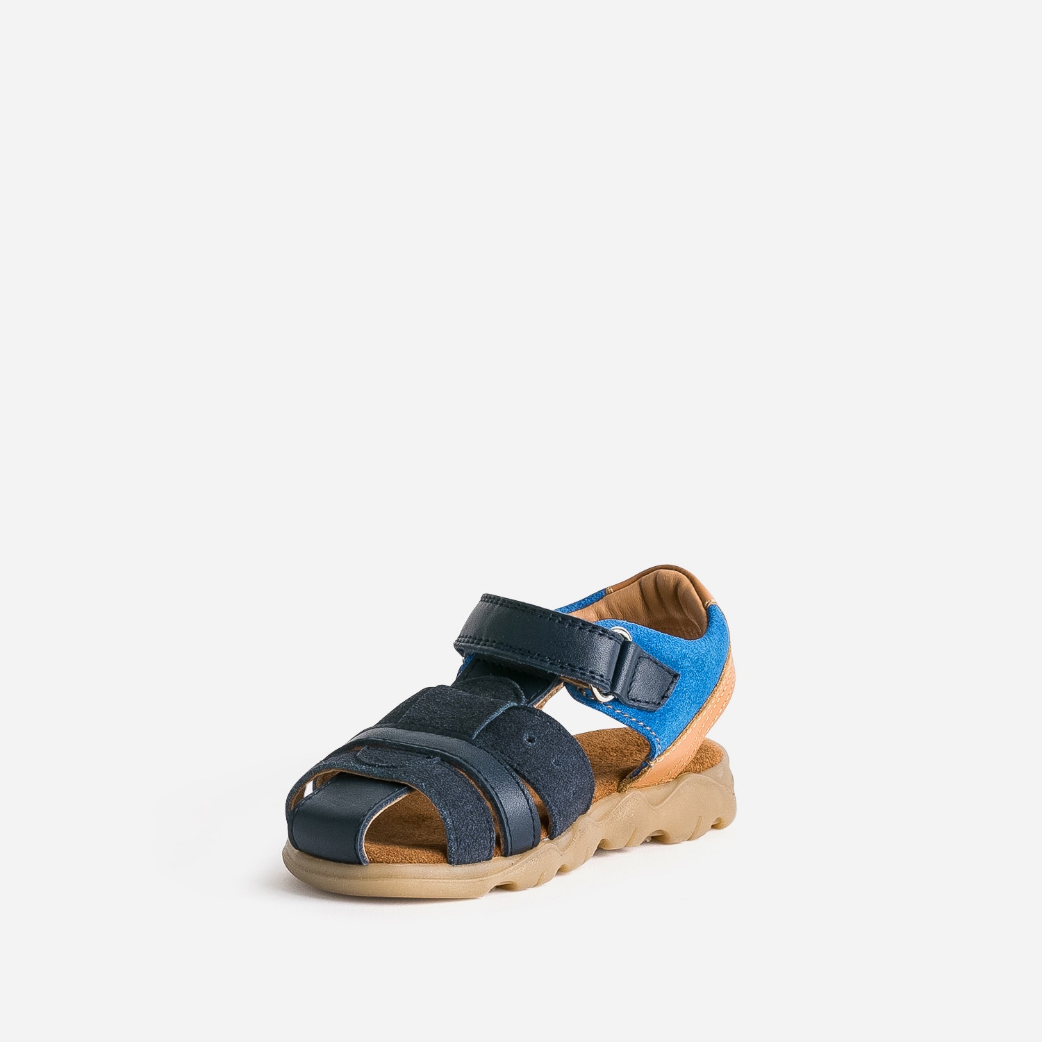 Sandale BUGGY marine, bleue, camel cuir velours