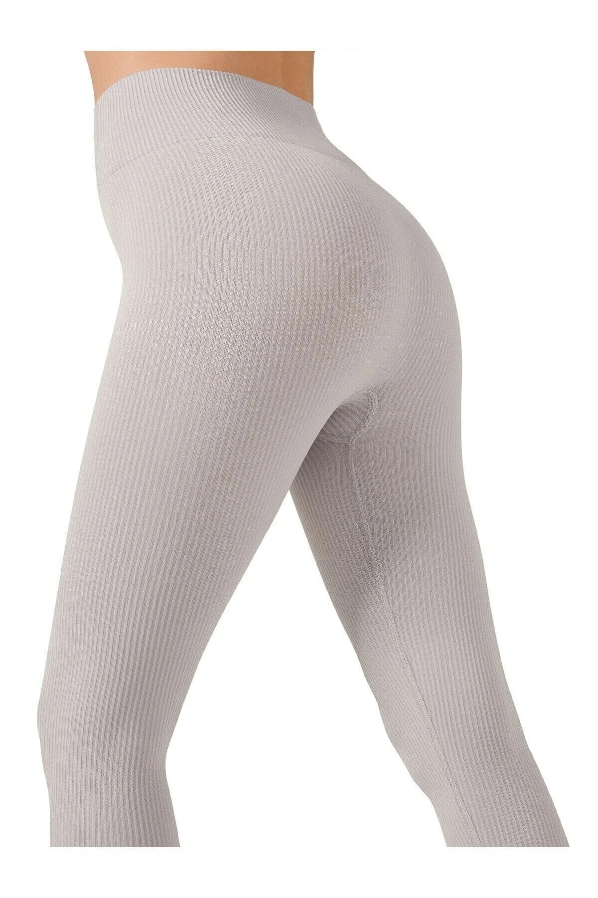LOS OJOS  Graue, nahtlose, gerippte Fitness-Leggings mit hoher Taille für Damen
