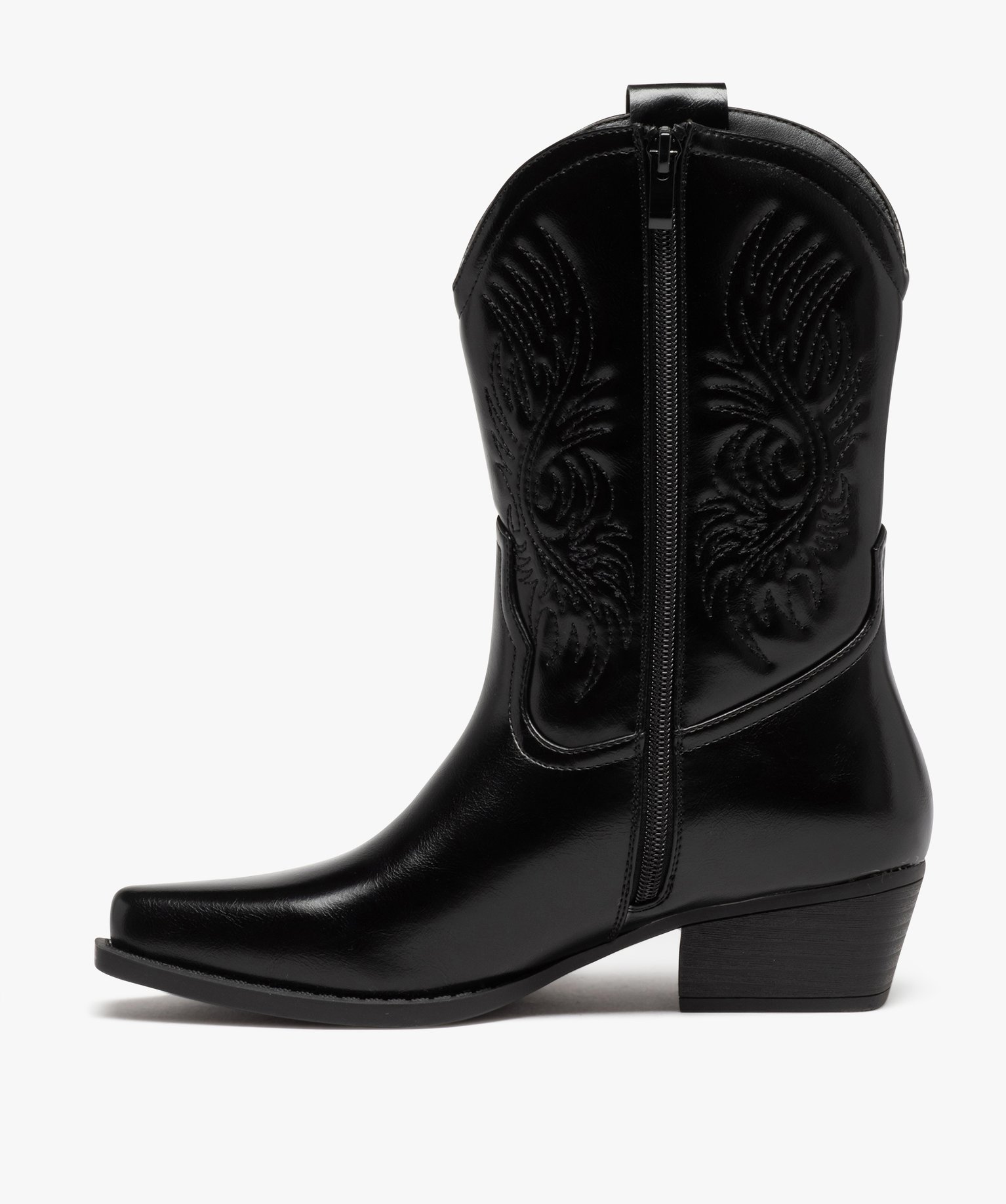 Bottes santiags à bout carré et broderies femme noir | GEMO