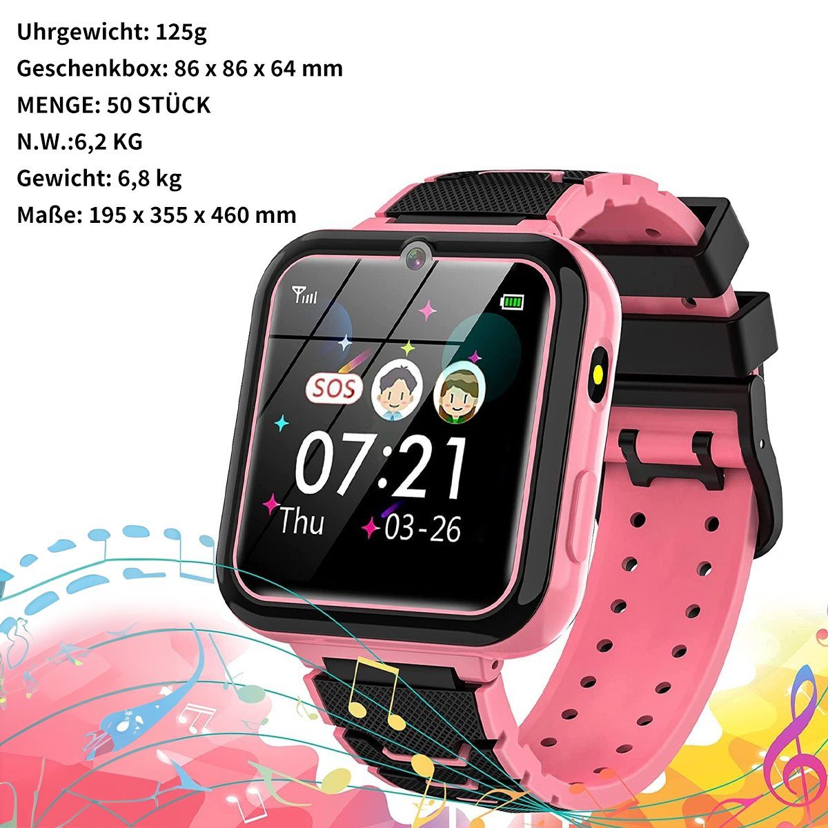 Hikeren Kinder Smart Uhr Telefon,mit Kamera,Unterstützt Micro-SIM,450mAh Smartwatch (1,4 Zoll)