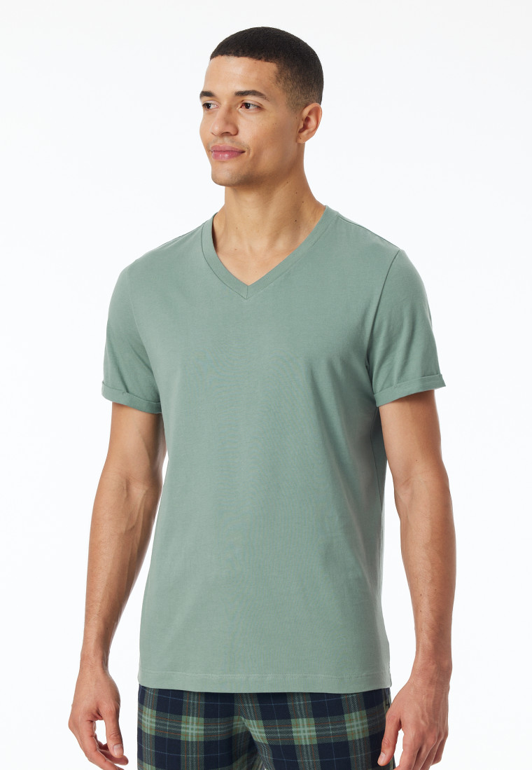 Shirt kurzarm V-Ausschnitt linde - Mix+Relax