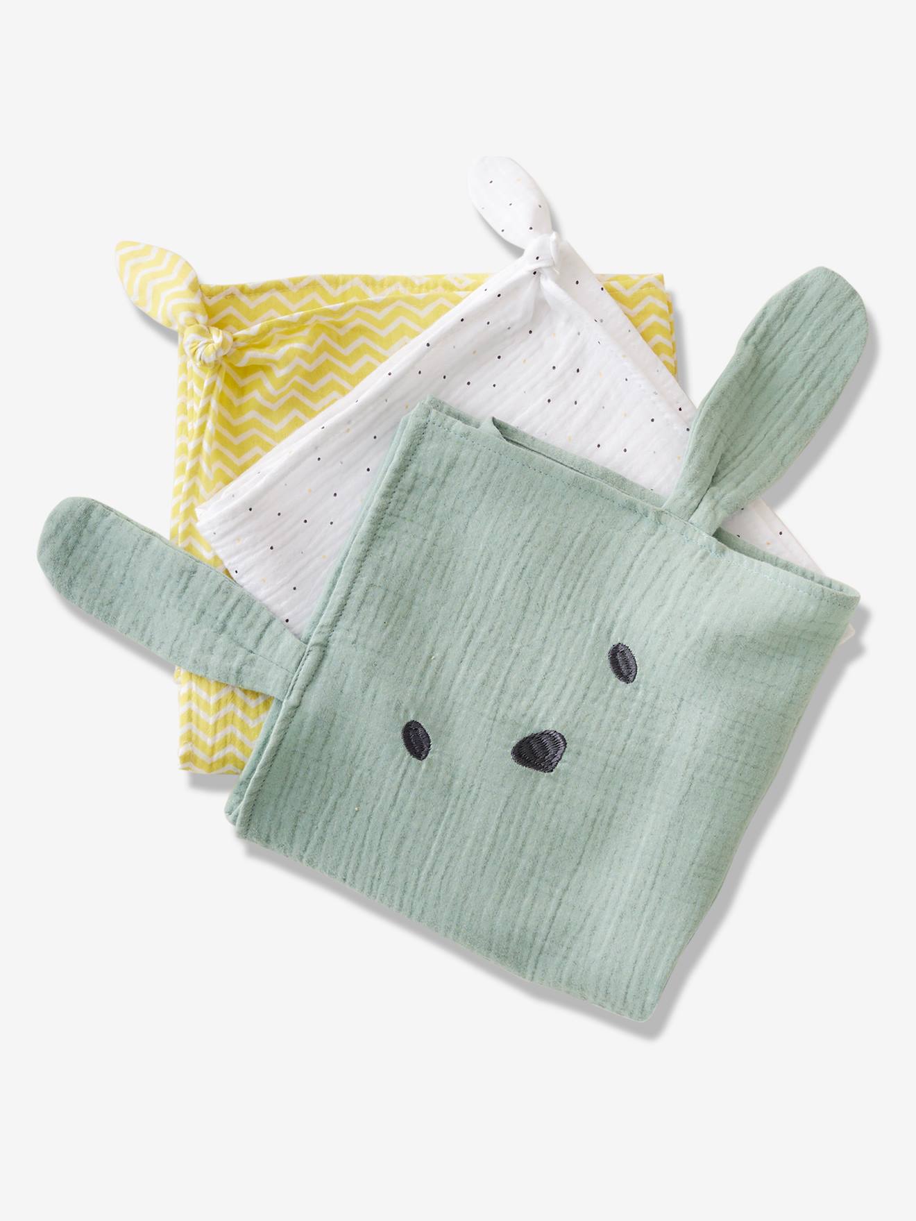 Lot de 3 langes en gaze de coton MENTHE A L'EAU vert / multicolore