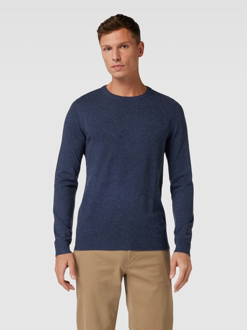 Strickpullover in melierter Optik in marineblau meliert