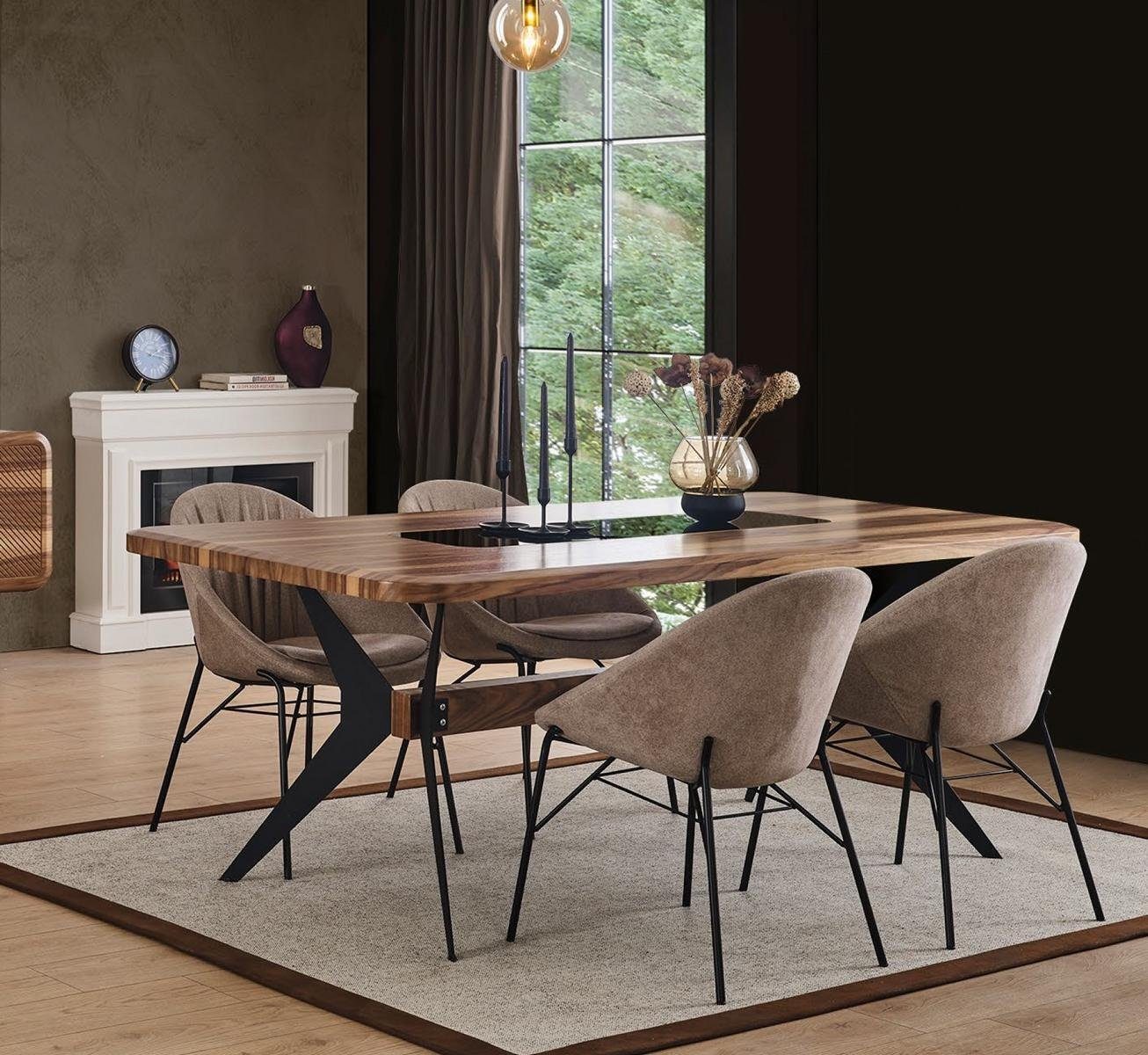 JVmoebel Esszimmer-Set Komplett Set Esstisch 4x Stühle Esszimmer Set Ess Gruppe Holz Tisch, (5-St)