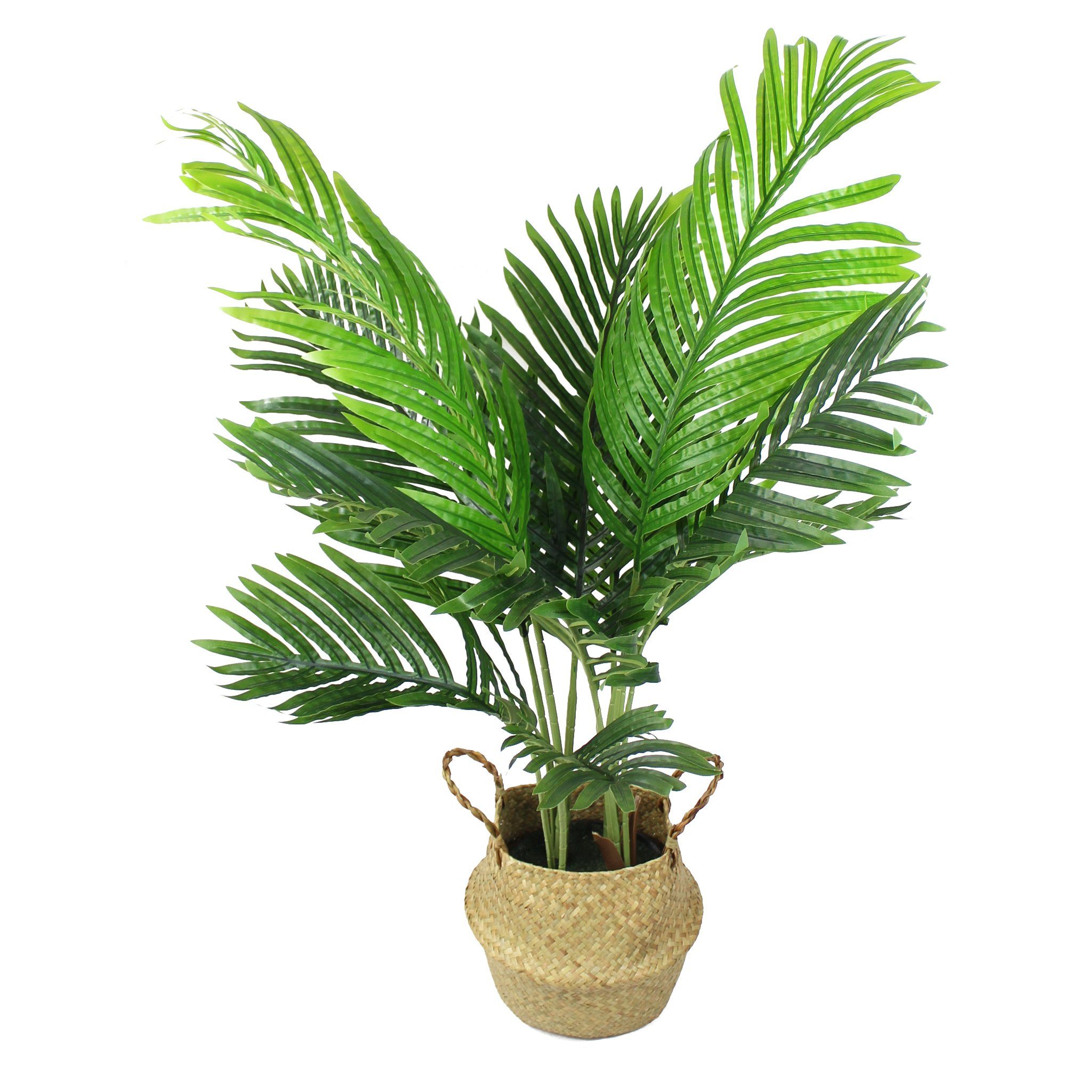 Kunstpalme künstliche Palme 90 cm mit Seegraskorb künstliche Pflanze Palme, Arnusa, Höhe 90 cm, wie echt mit stilvollen Übertopf