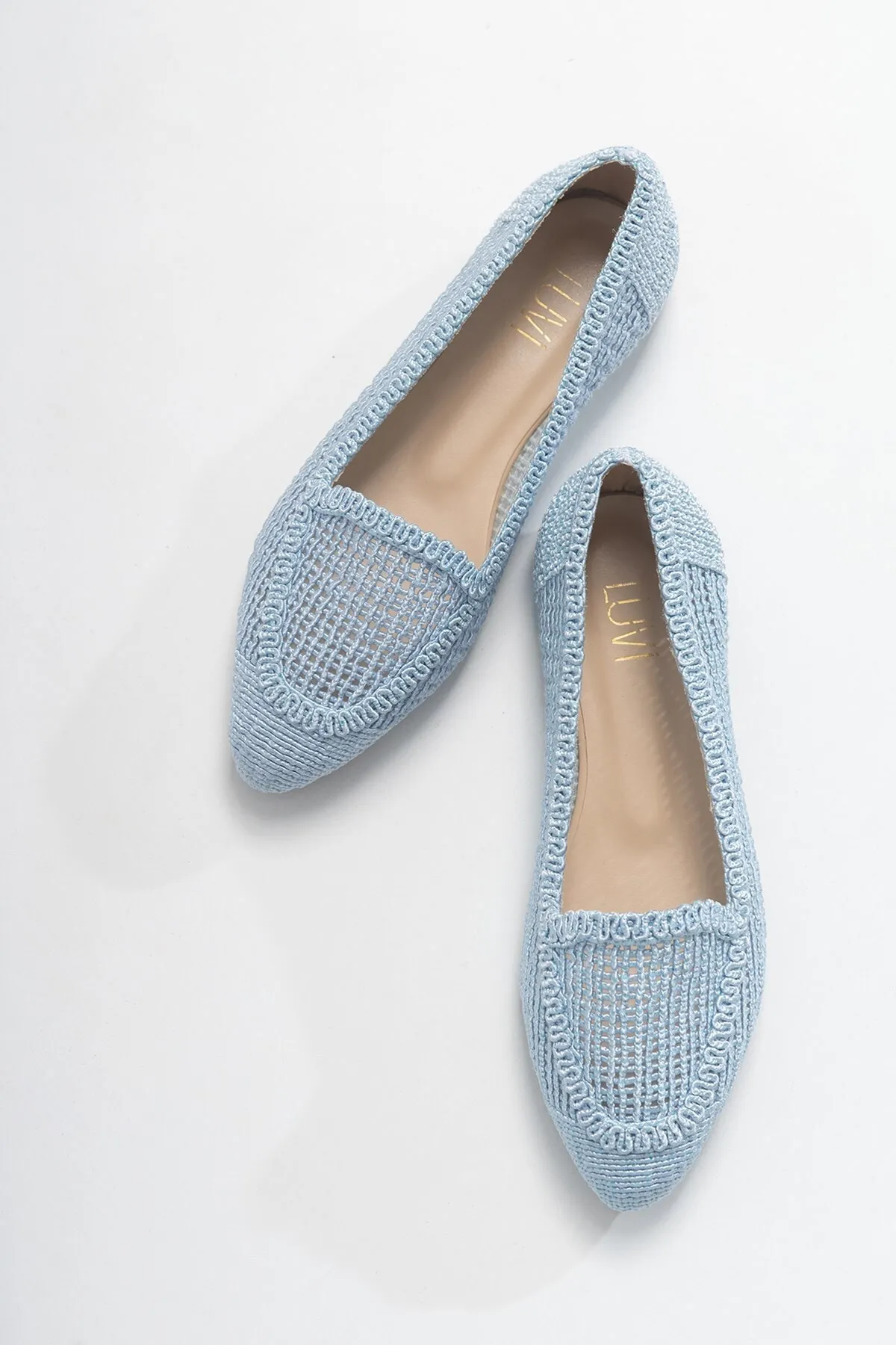 LuviShoes  Blaue gestrickte Ballerina-Schuhe für Damen 101