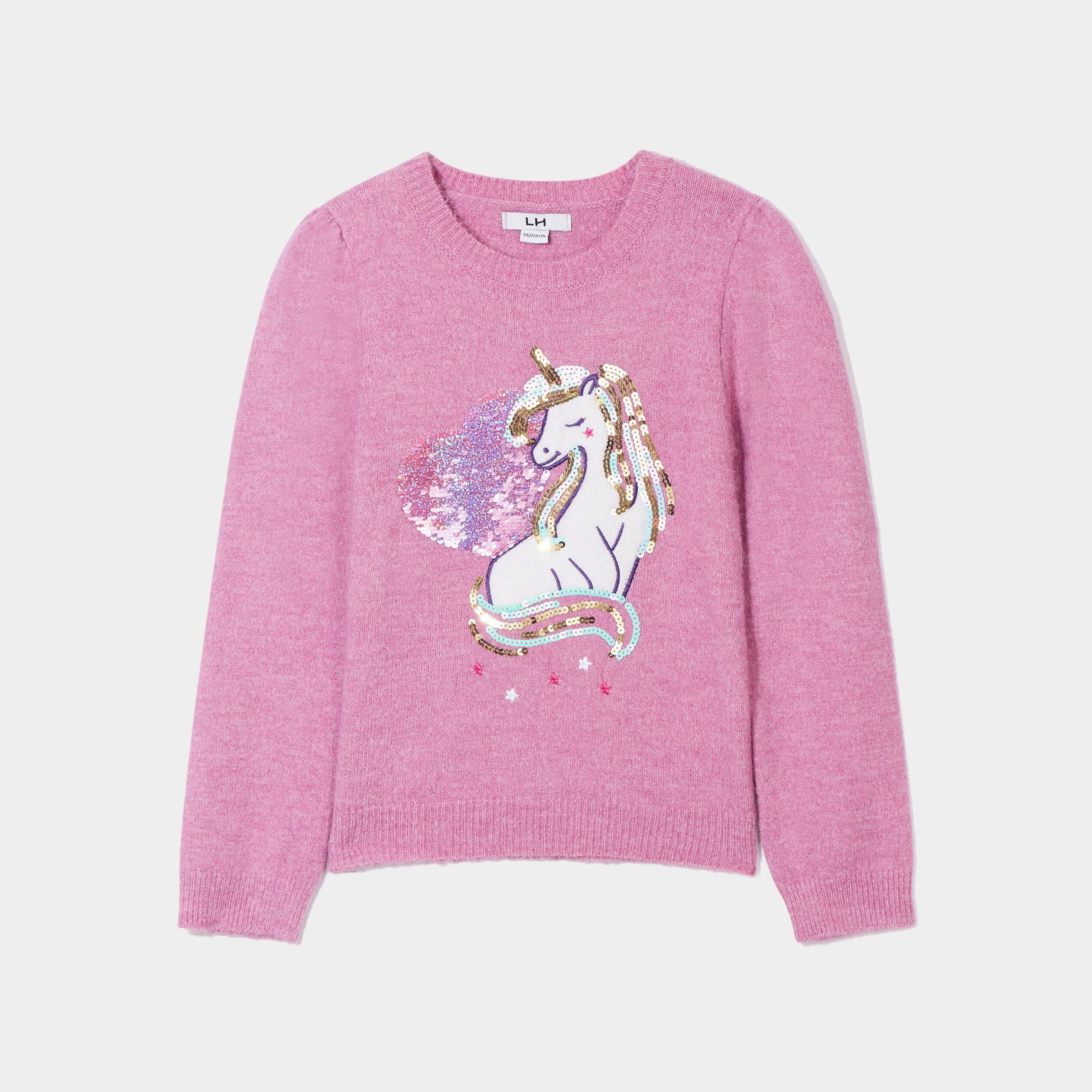Pull droit col rond avec sequins violet fille | La Halle