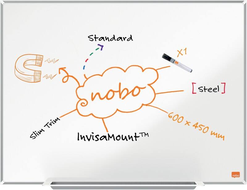 Nobo Impression Pro Whiteboard 1915401 Wandmontiert Magnetisch Lackierter Stahl 60 x 45 cm Schlanker Rahmen