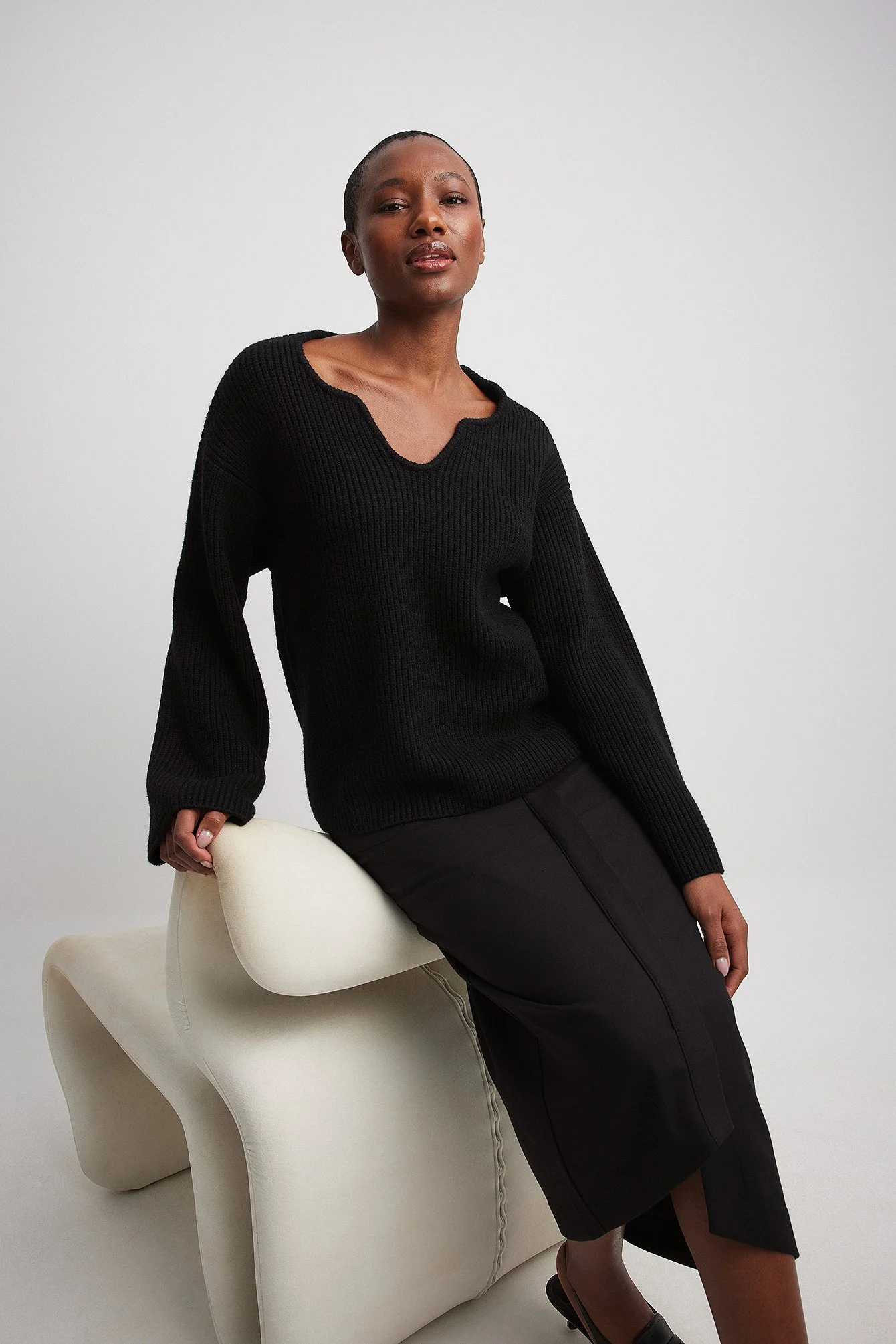 Boxy-Strickpullover mit Kragendetail