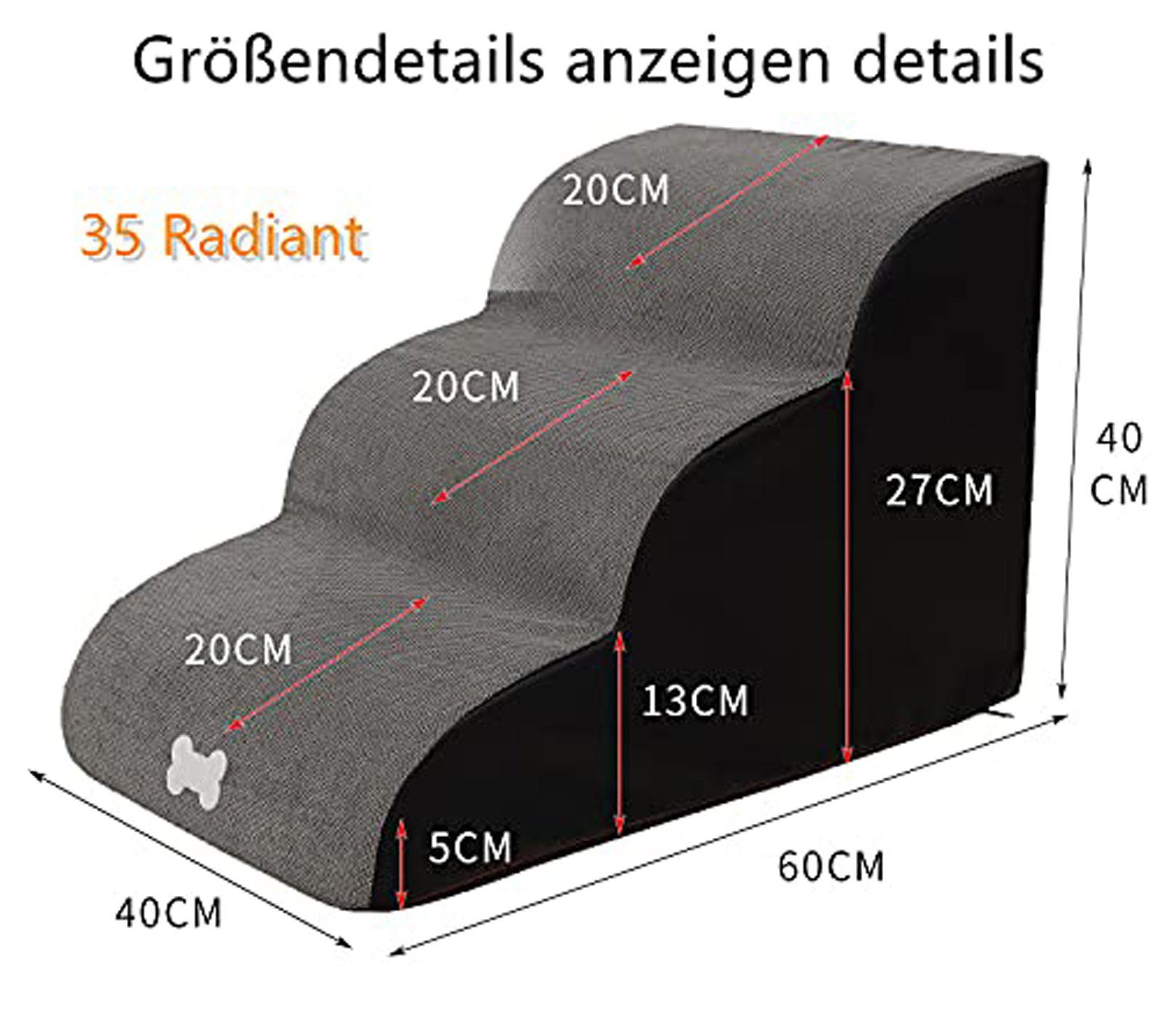CALIYO Hunderampe Hundetreppe 3 Schichten Haustiertreppe Hundetreppe Katzentreppe, für Kleine Hunde Welpe Katzen aus Sofa Bett rutschfest