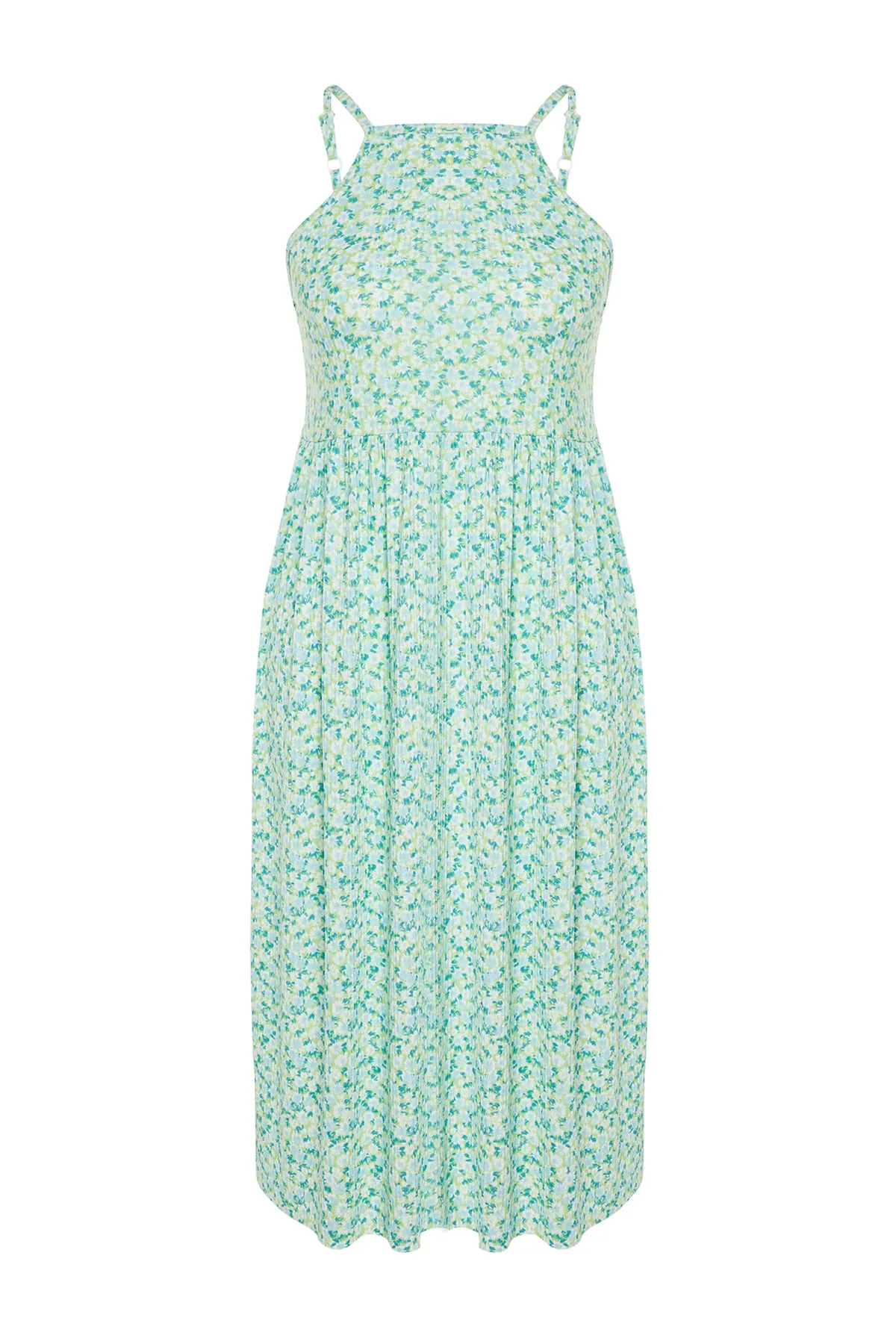 Trendyol Curve  Grünes Gimped-Strickkleid mit Blumenmuster TBBSS23AH00074
