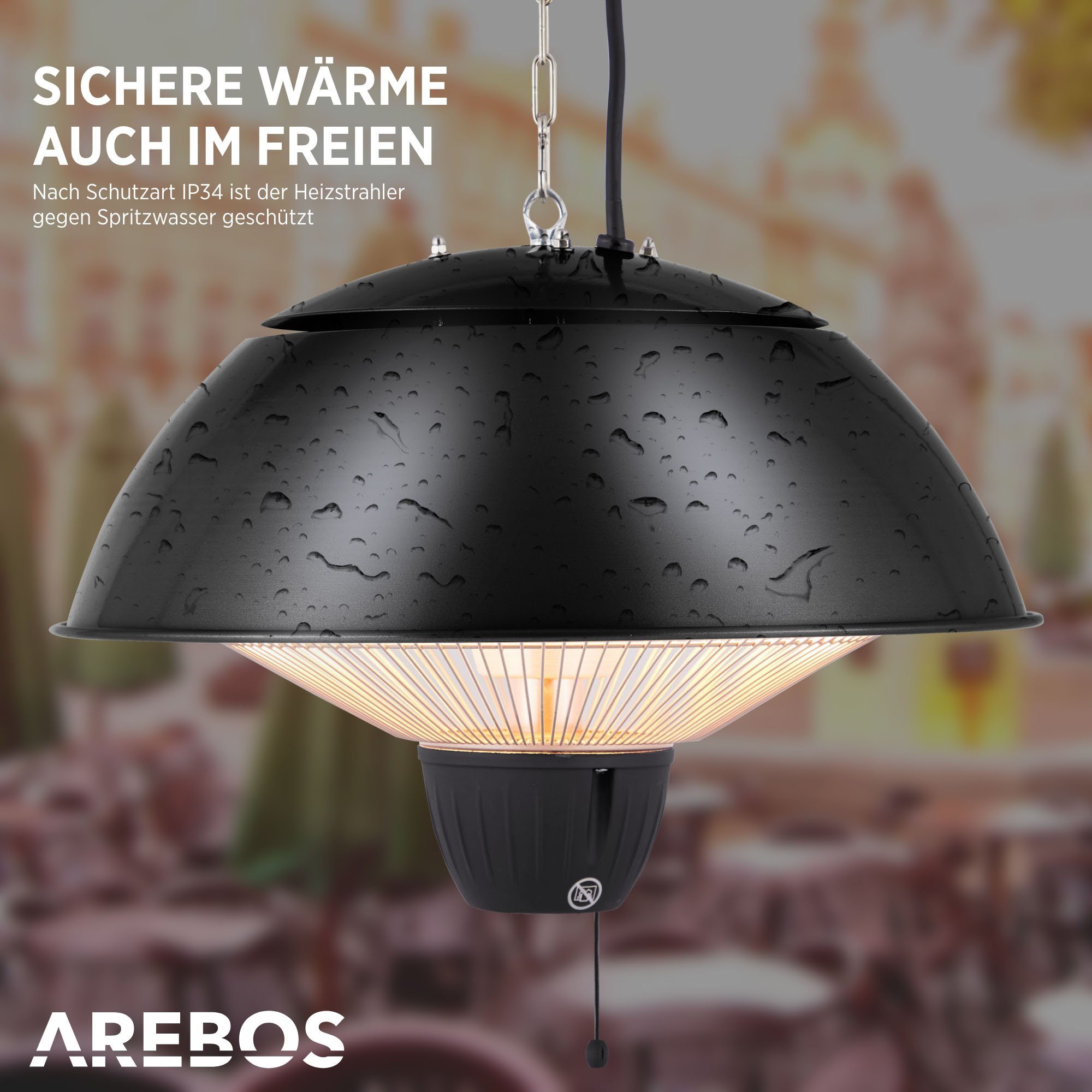 Arebos Heizstrahler Infrarot Deckenheizstrahler 1500 W, mit Zugschalter, Sofortwärme für einen Bereich von ca. 9 m²