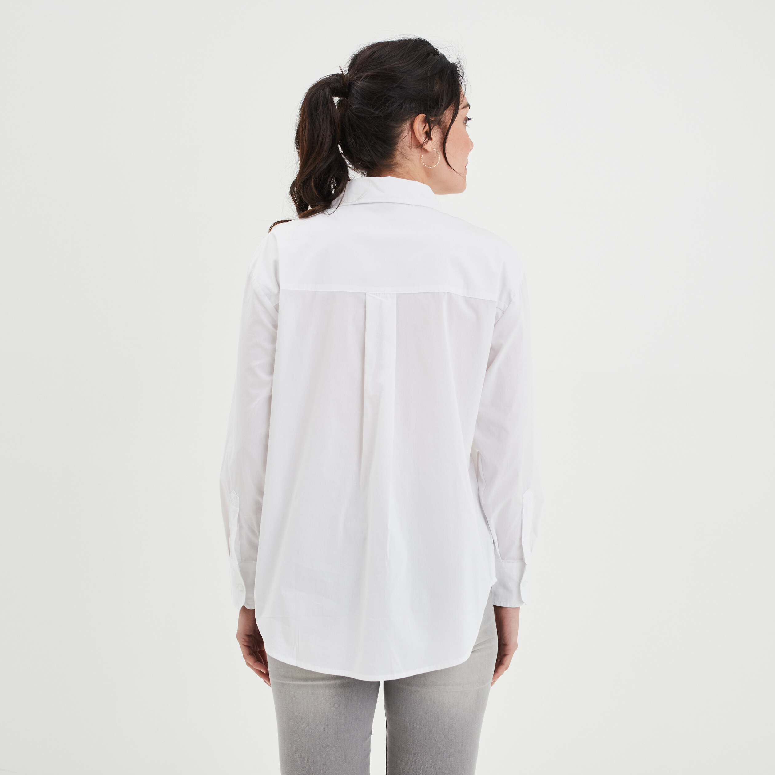 Chemise oversize manches longues blanc femme | La Halle