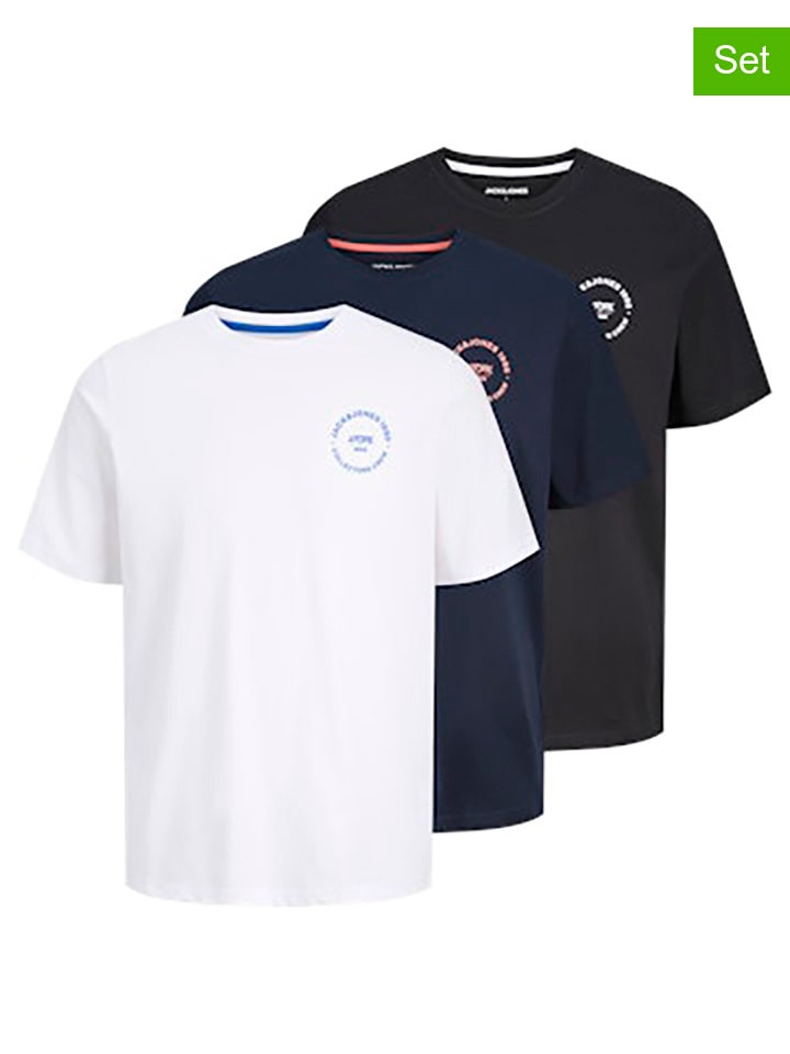 Jack & Jones 3er-Set: Shirt in Weiß/ Dunkelblau/ Schwarz günstig kaufen