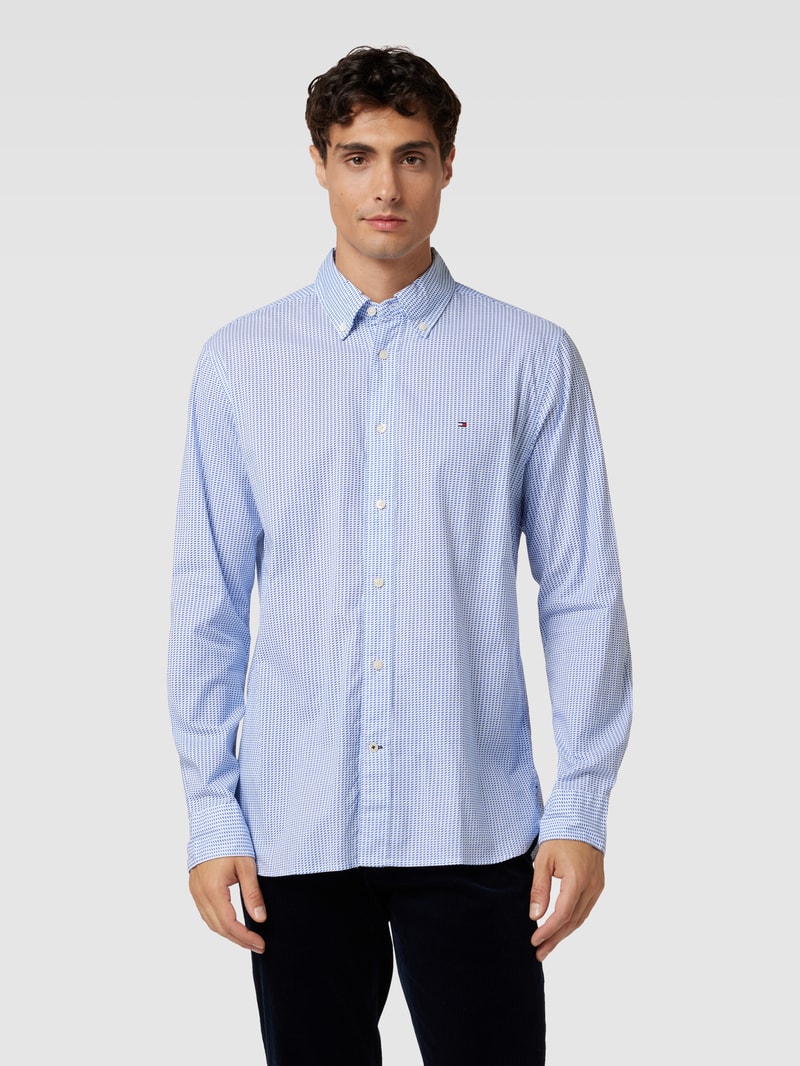 Regular Fit Freizeithemd mit Logo-Stitching Modell 'NATURAL SOFT' in hellblau