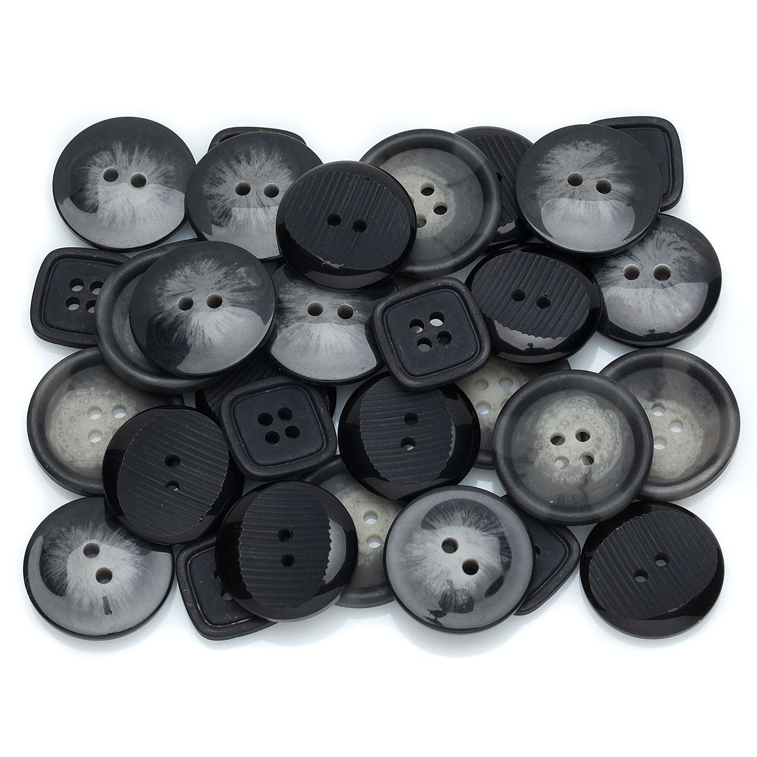 buttinette Standardknöpfe, schwarz/grau, 17–20 mm, Inhalt: 32 Stück