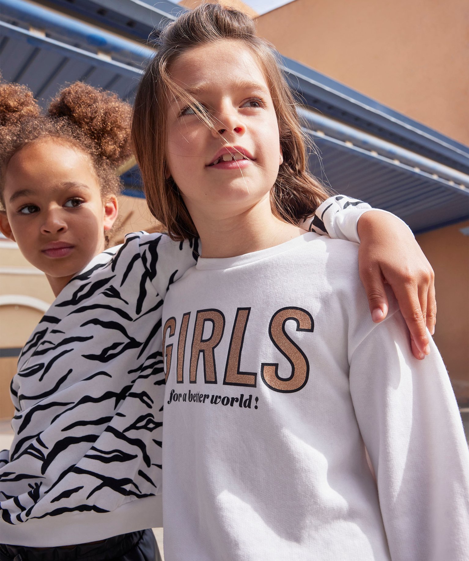 Sweat ample imprimé intérieur molletonné fille ecru | GEMO