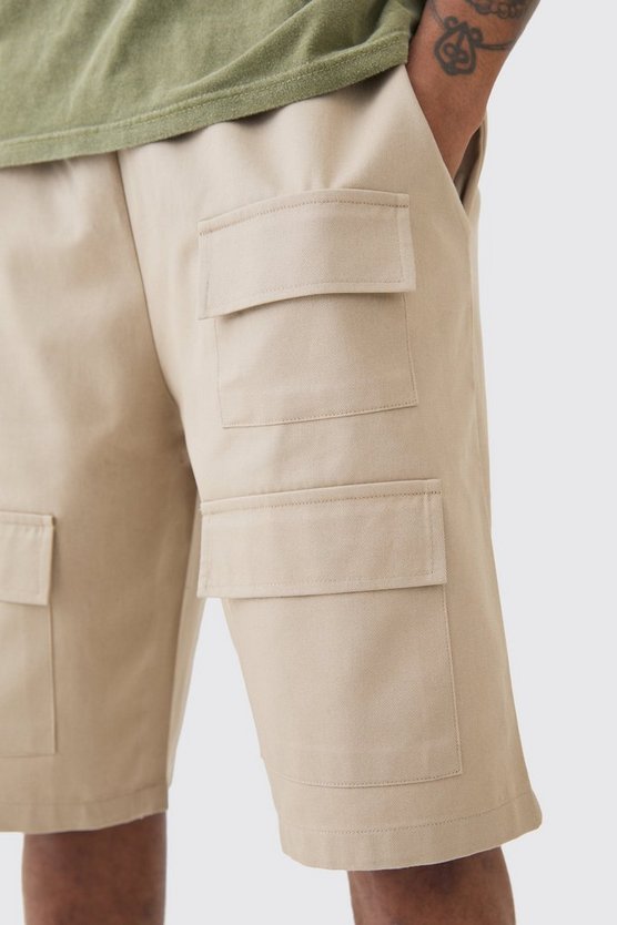 Tall lockere Twill Utility-Shorts mit elastischem Bund