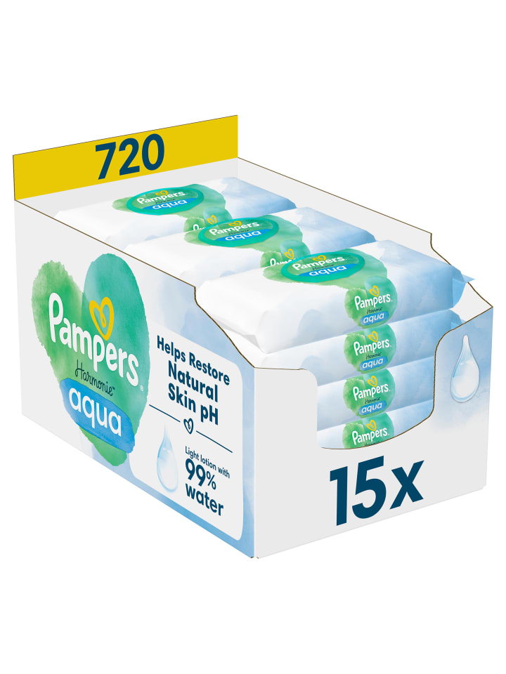 Pampers Pampers Harmonie Aqua Feuchttücher 15 Packungen = 720 Feuchttücher günstig kaufen onesize