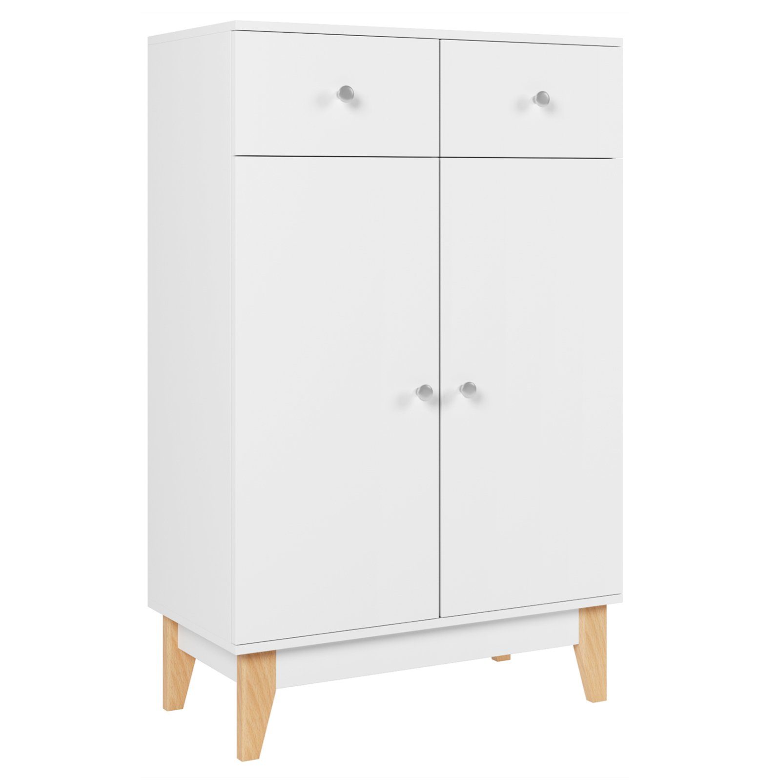 Homfa Kommode, Sideboard, Küchenschrank, mit 2 Türen und 2 Schubladen, weiß