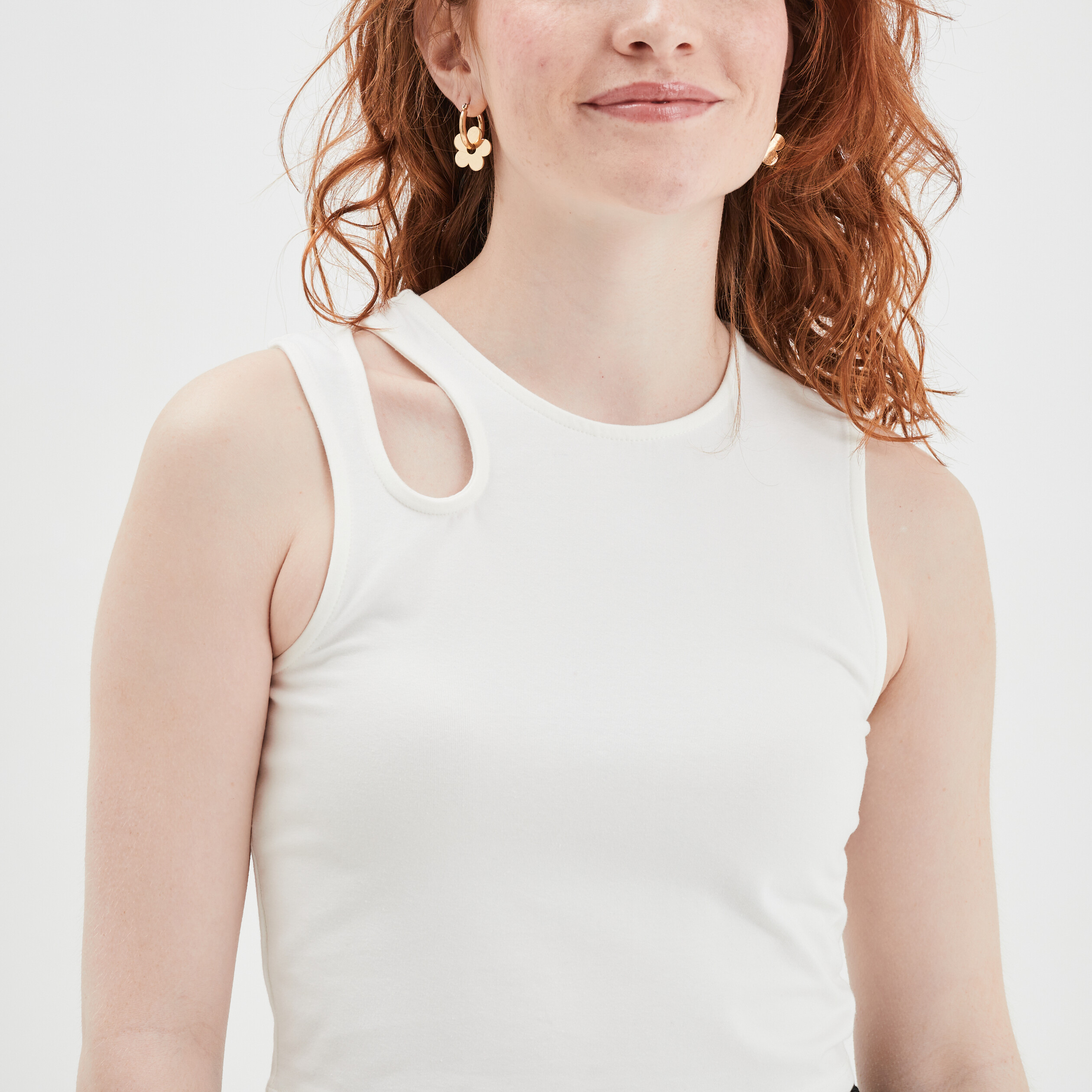Débardeur cropped ajusté avec ouverture blanc femme | La Halle